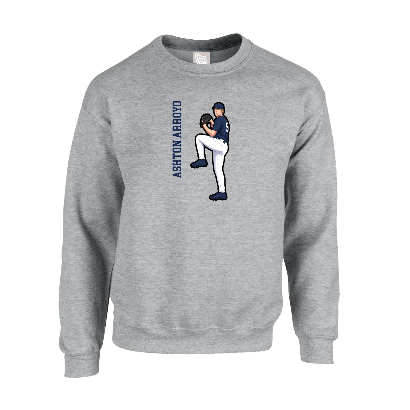 Fleece Crew — Name Vertical in Grey