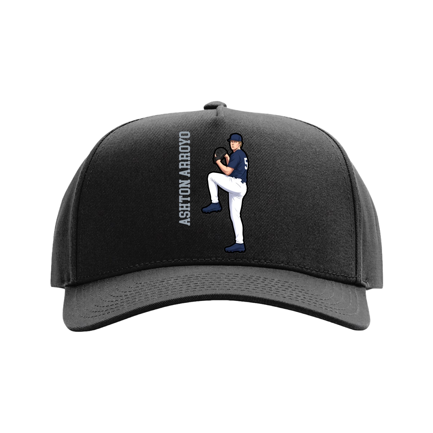 Full Fabric Five-Panel Champ Cap — Name Vertical in Black