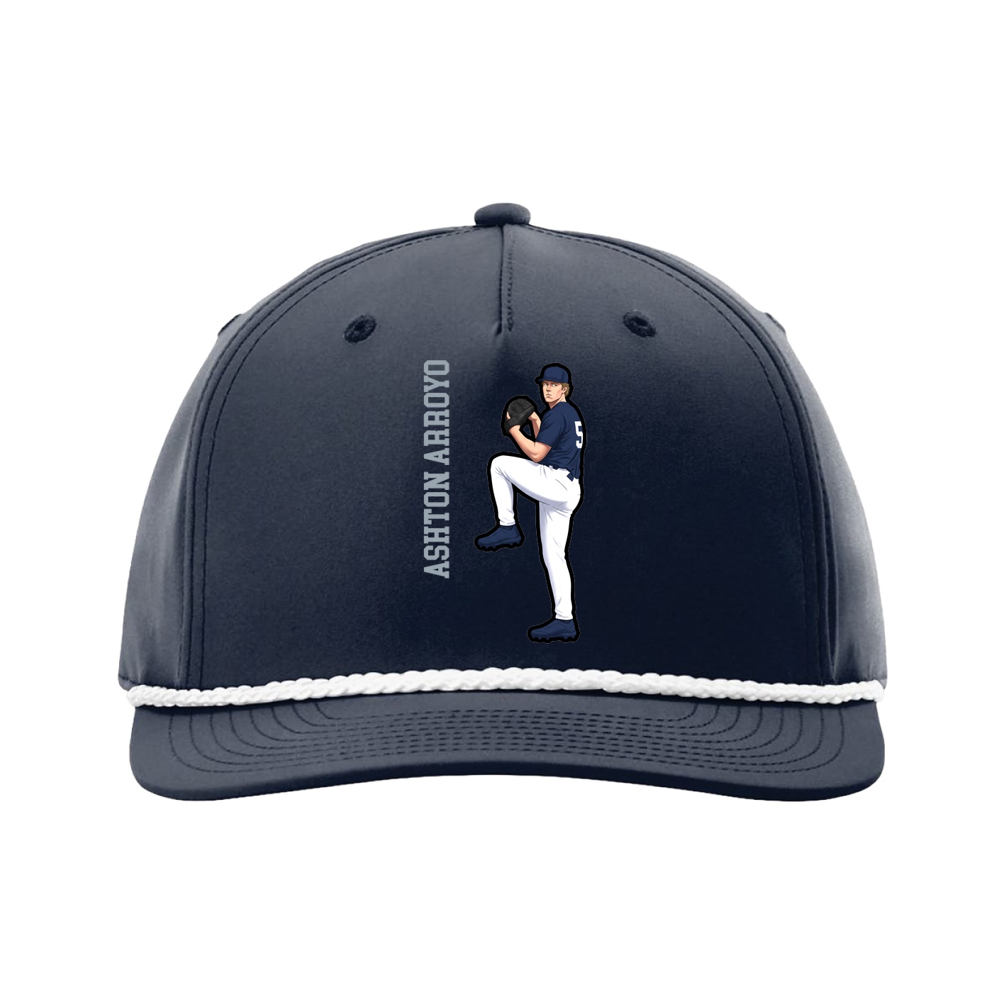 Five-Panel Classic Rope Cap — Name Vertical in Navy
