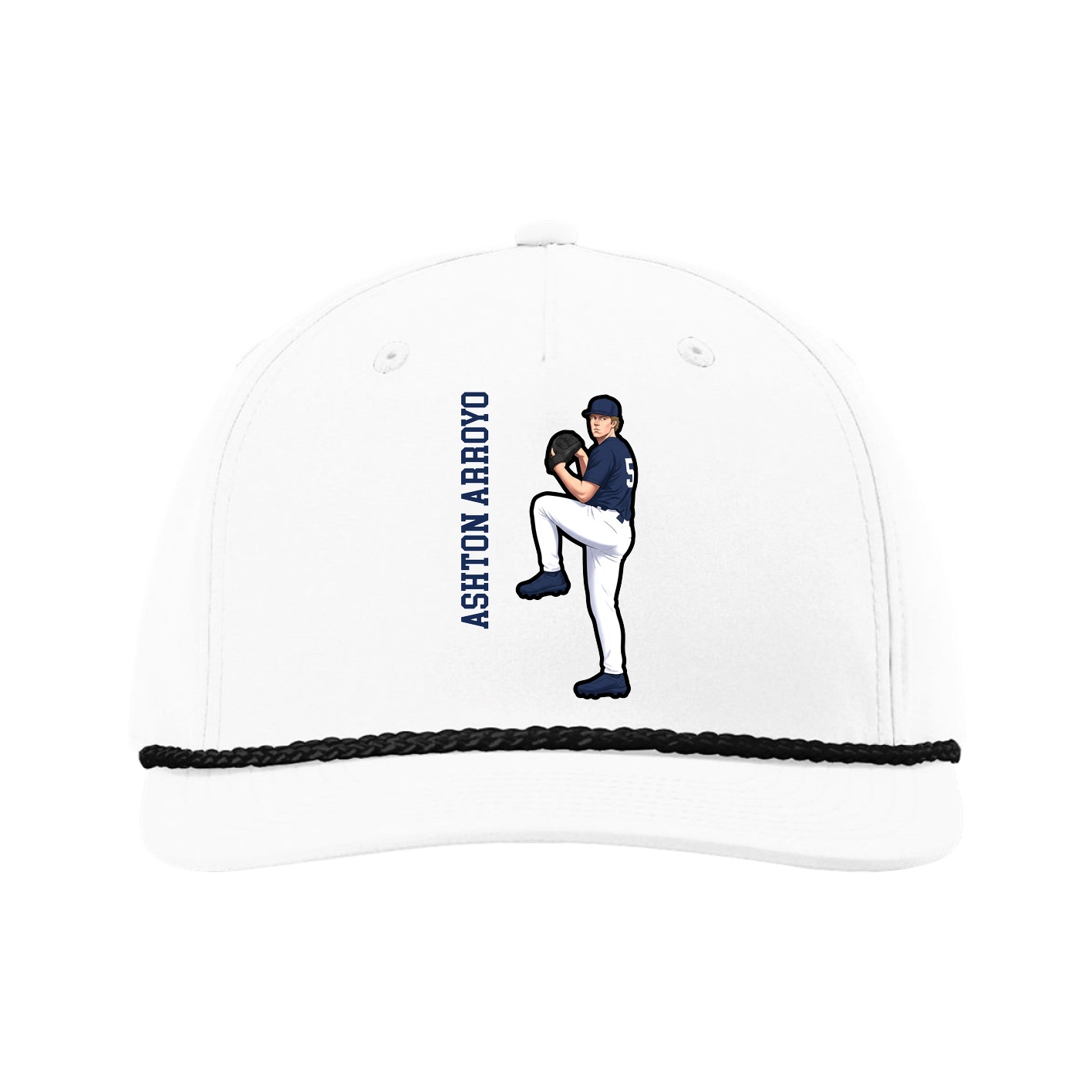 Five-Panel Classic Rope Cap — Name Vertical in White