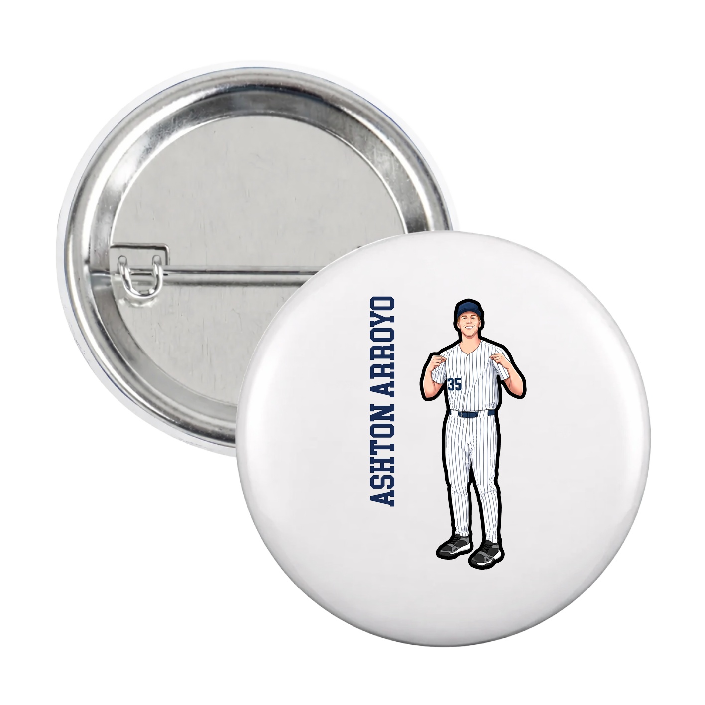 Game Day Button — Name Vertical in White