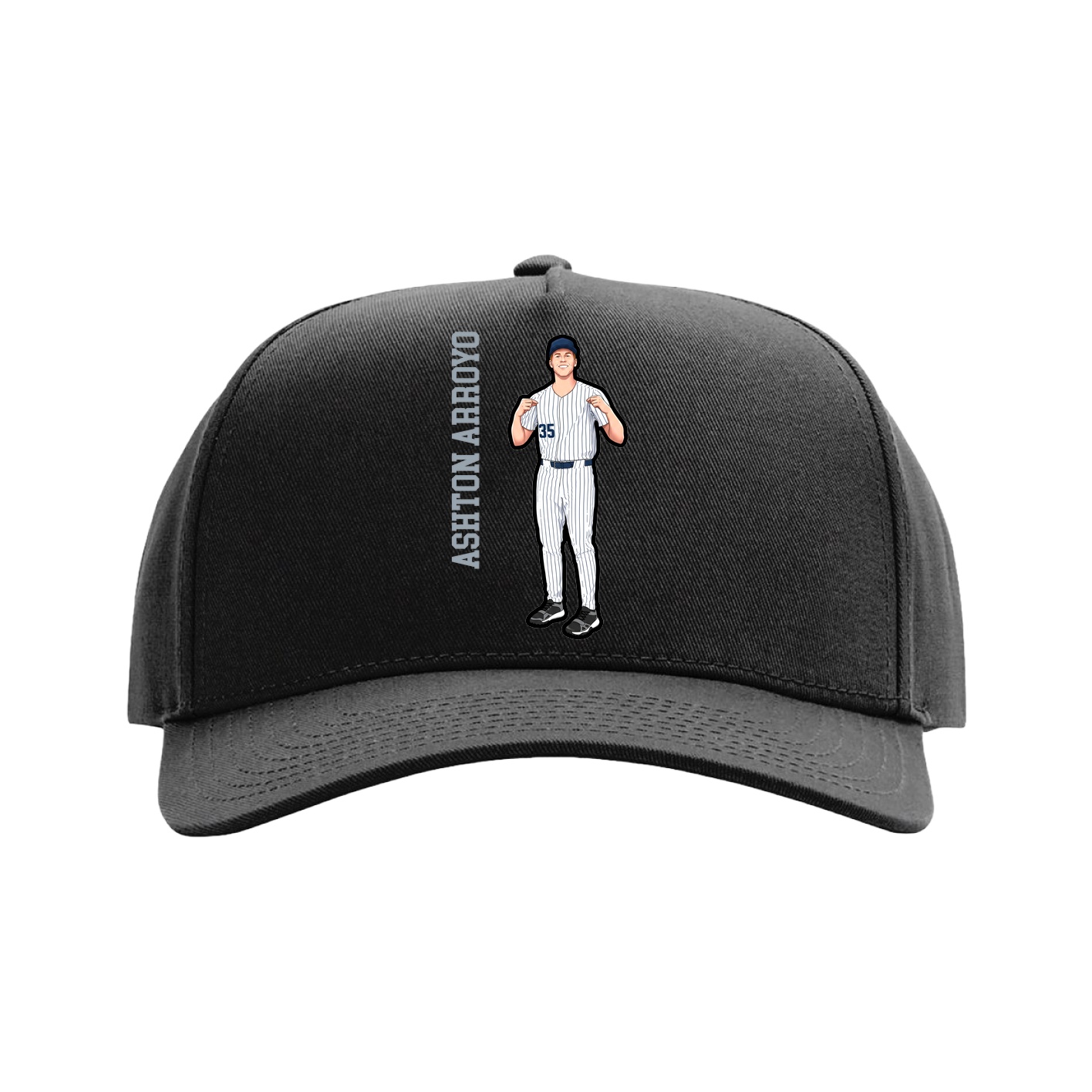 Full Fabric Five-Panel Champ Cap — Name Vertical in Black