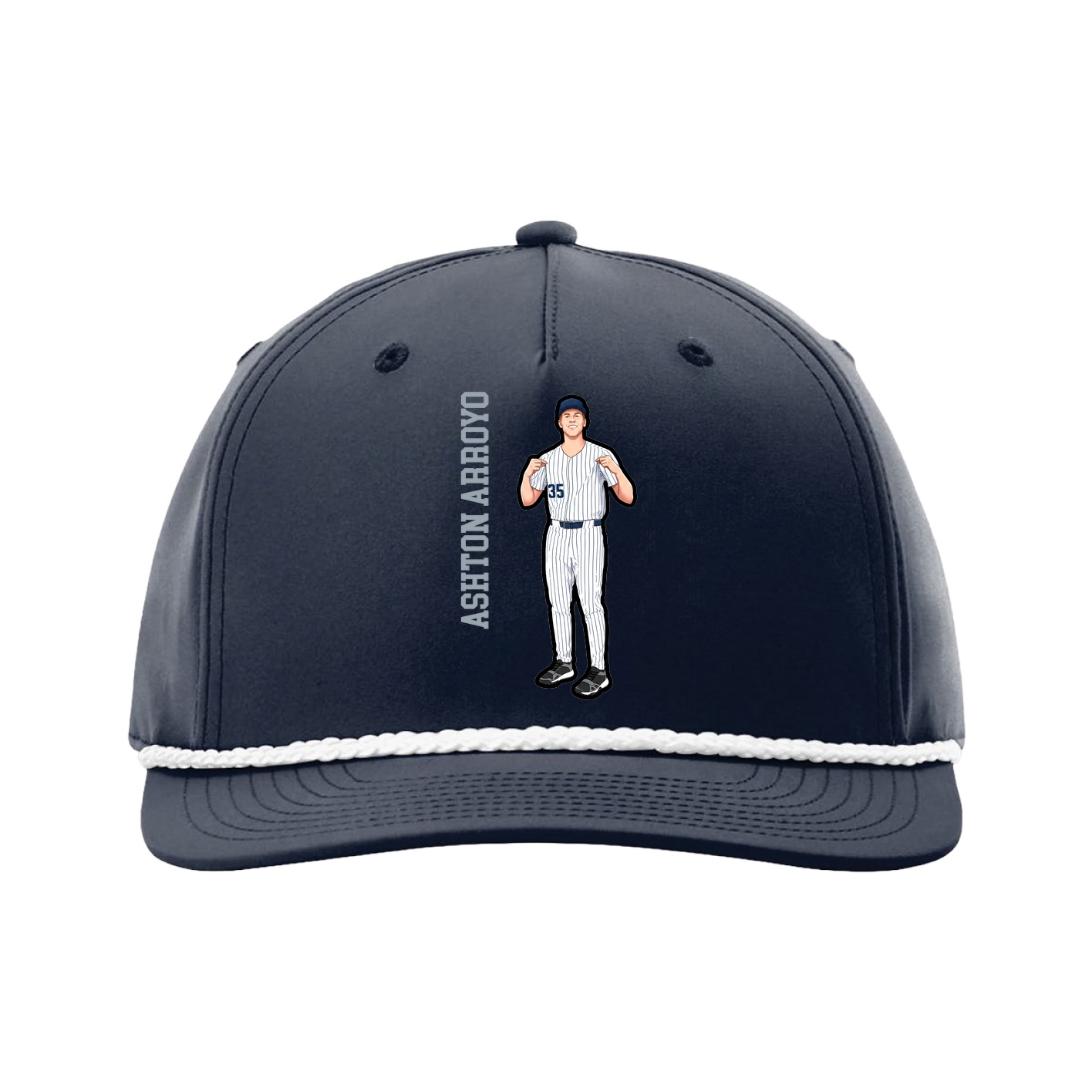 Five-Panel Classic Rope Cap — Name Vertical in Navy