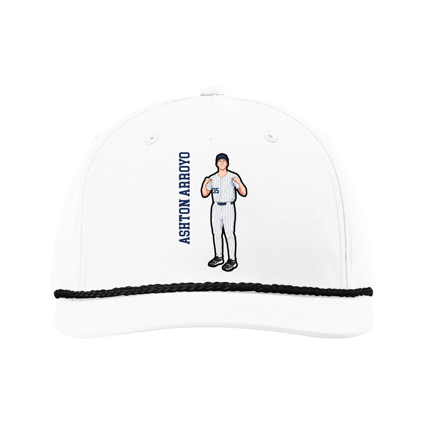 Five-Panel Classic Rope Cap — Name Vertical in White
