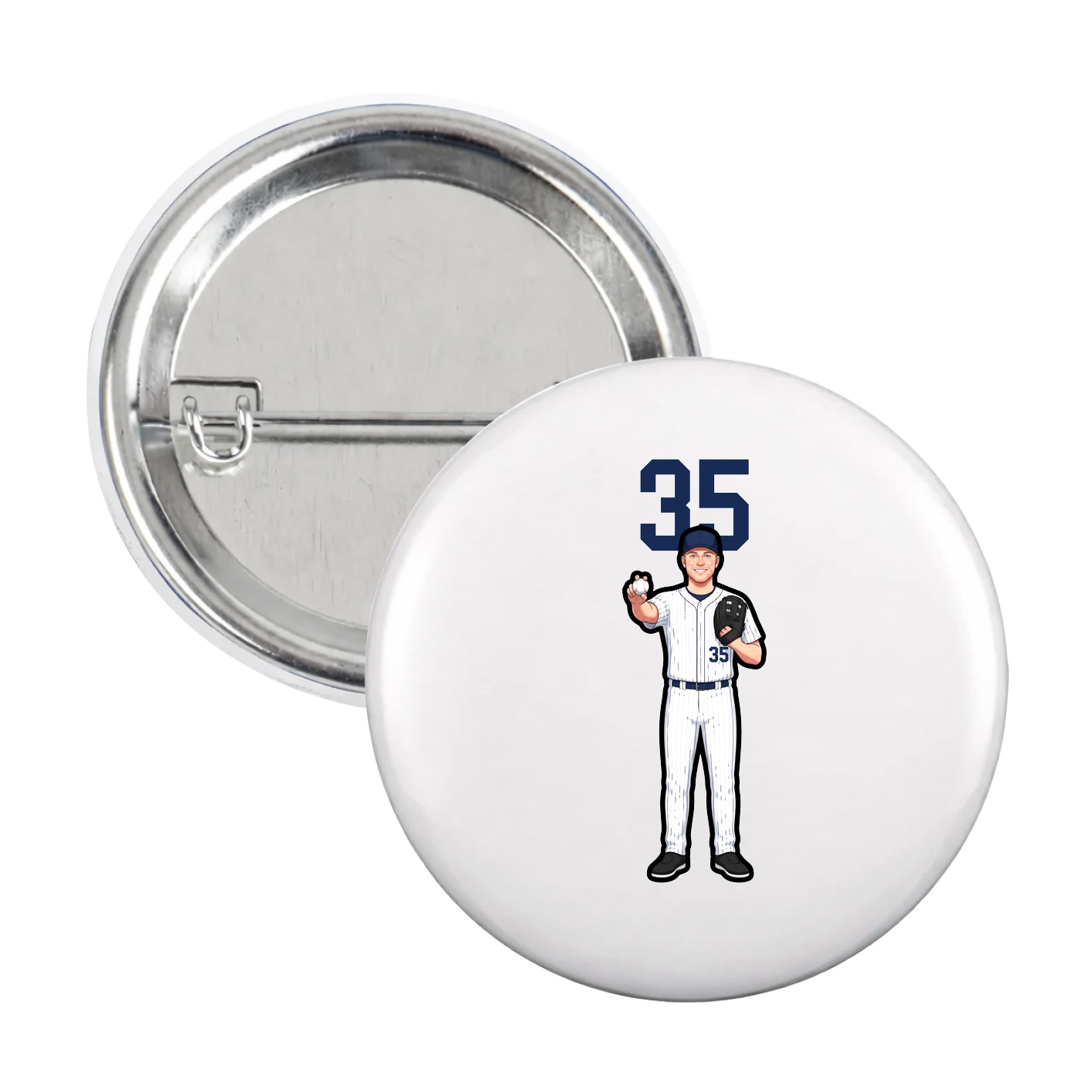 Game Day Button — Number Top in White