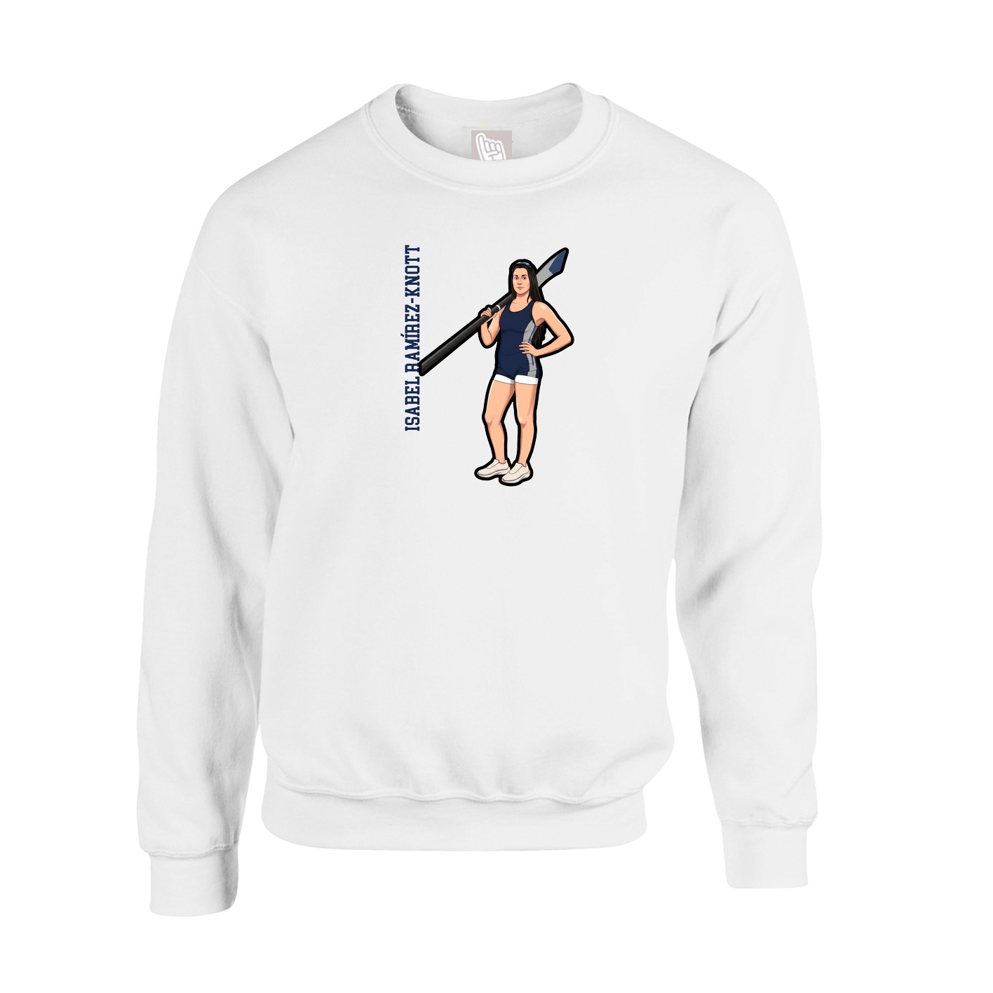 Fleece Crew — Name Vertical in White