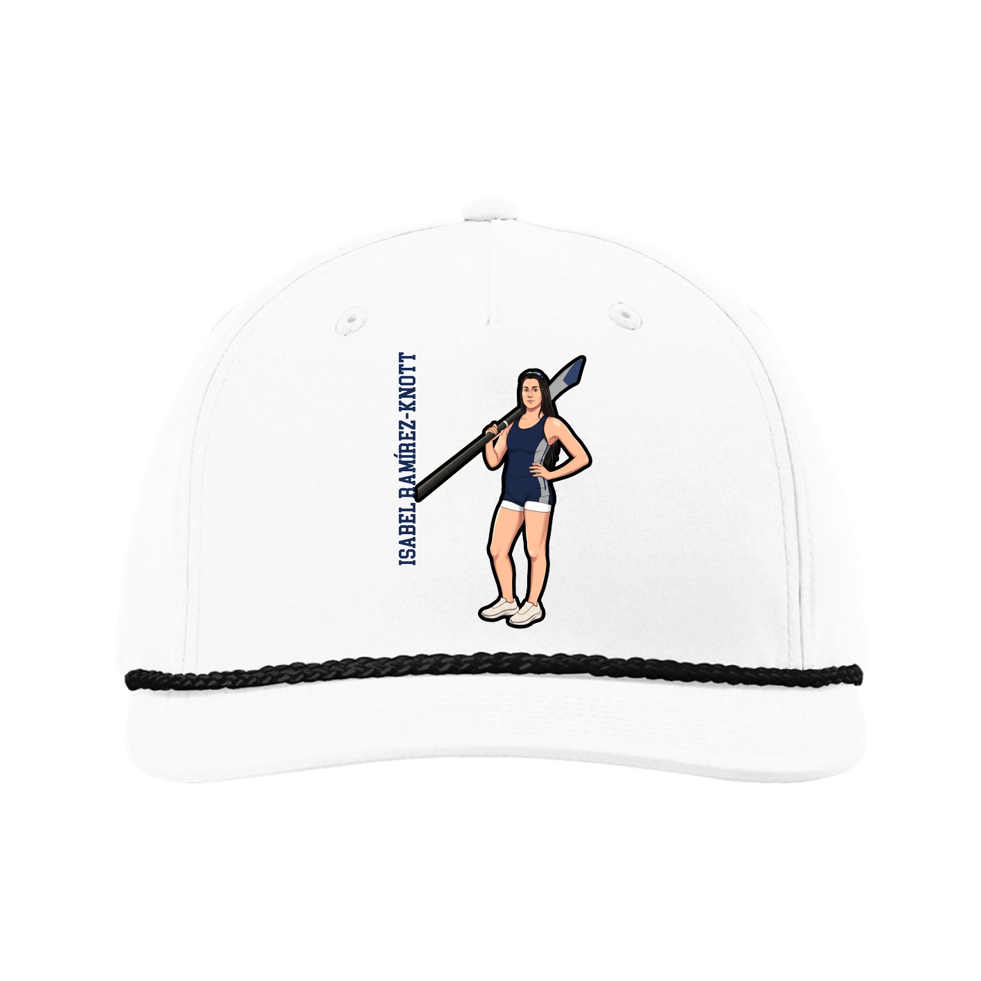 Five-Panel Classic Rope Cap — Name Vertical in White