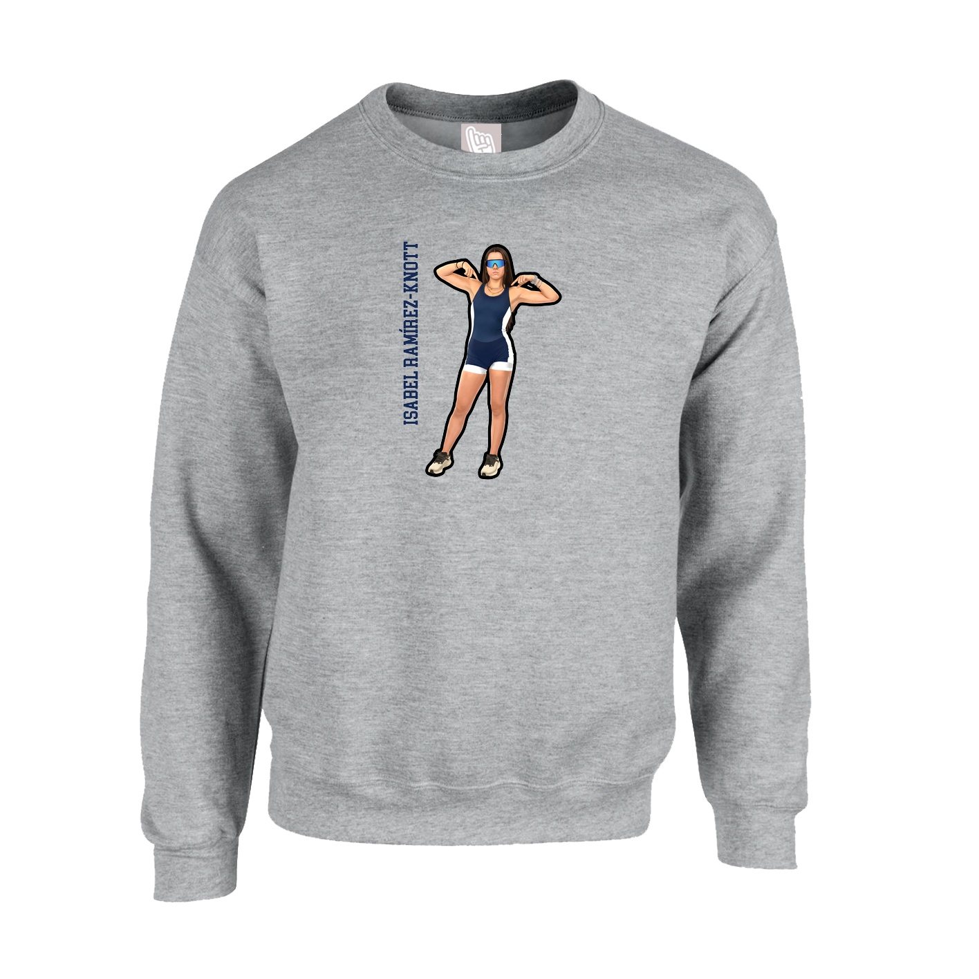 Fleece Crew — Name Vertical in Grey