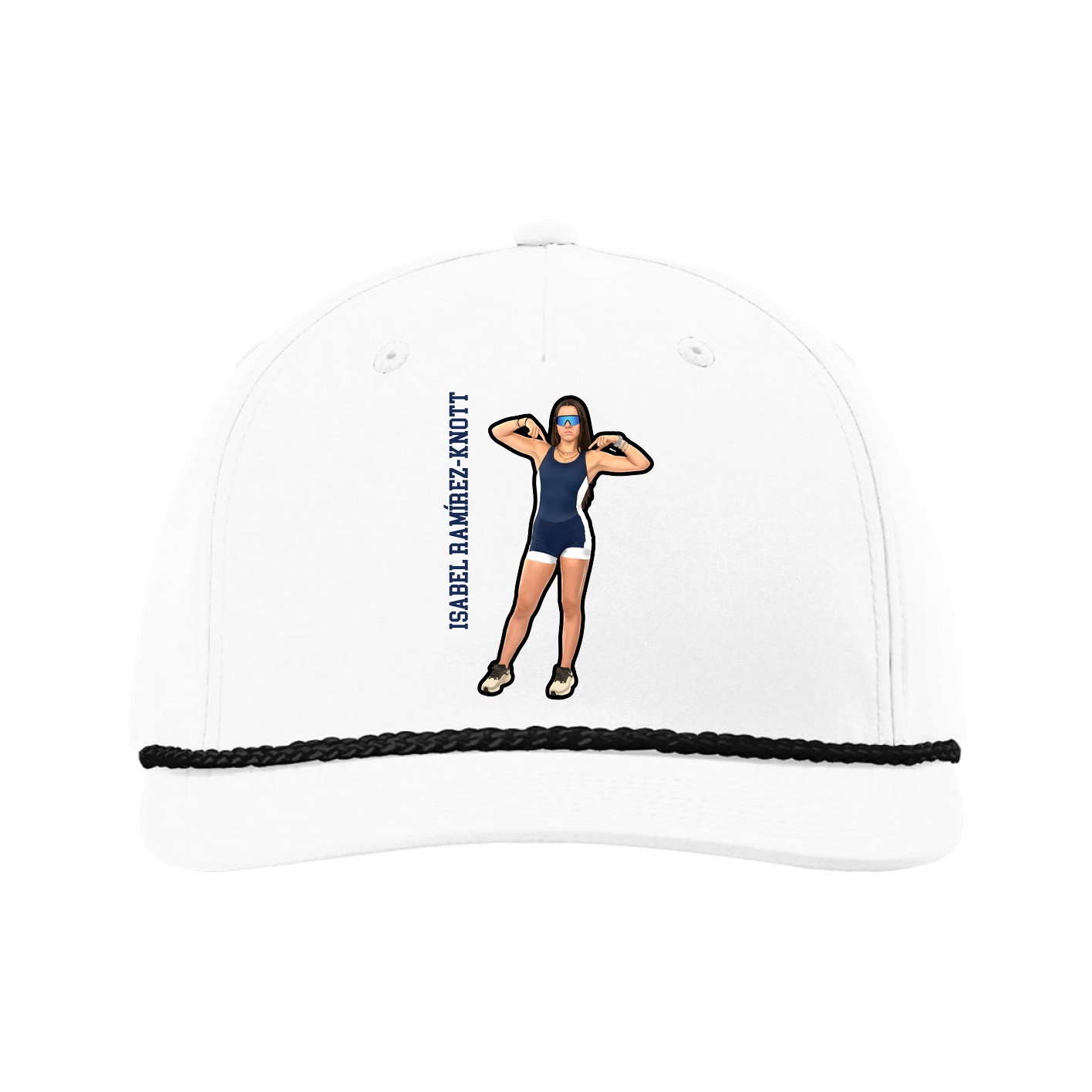 Five-Panel Classic Rope Cap — Name Vertical in White