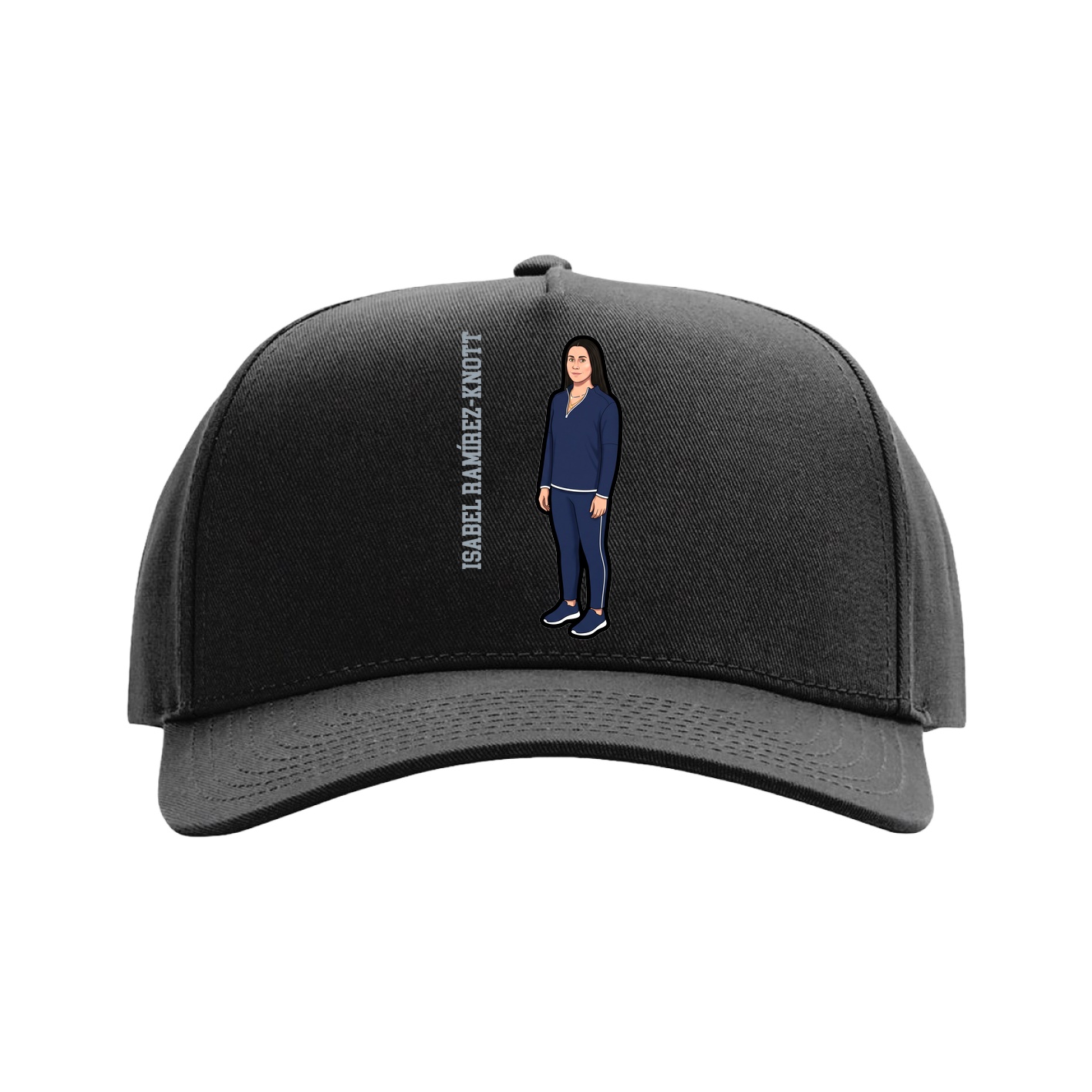 Full Fabric Five-Panel Champ Cap — Name Vertical in Black