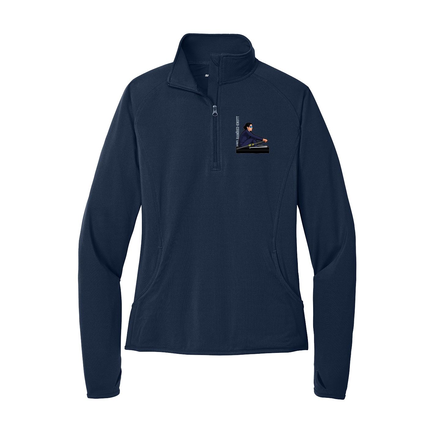 Women's Q-Zip Pullover — Name Vertical in Navy