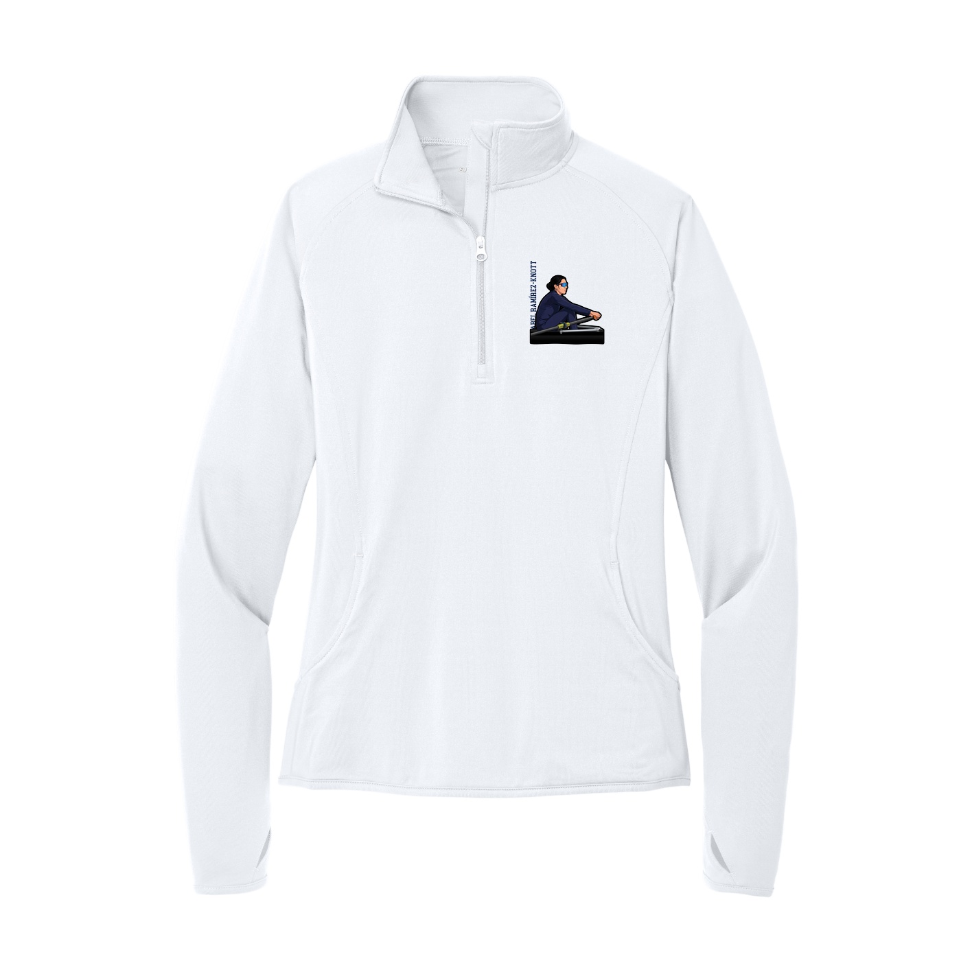 Women's Q-Zip Pullover — Name Vertical in White
