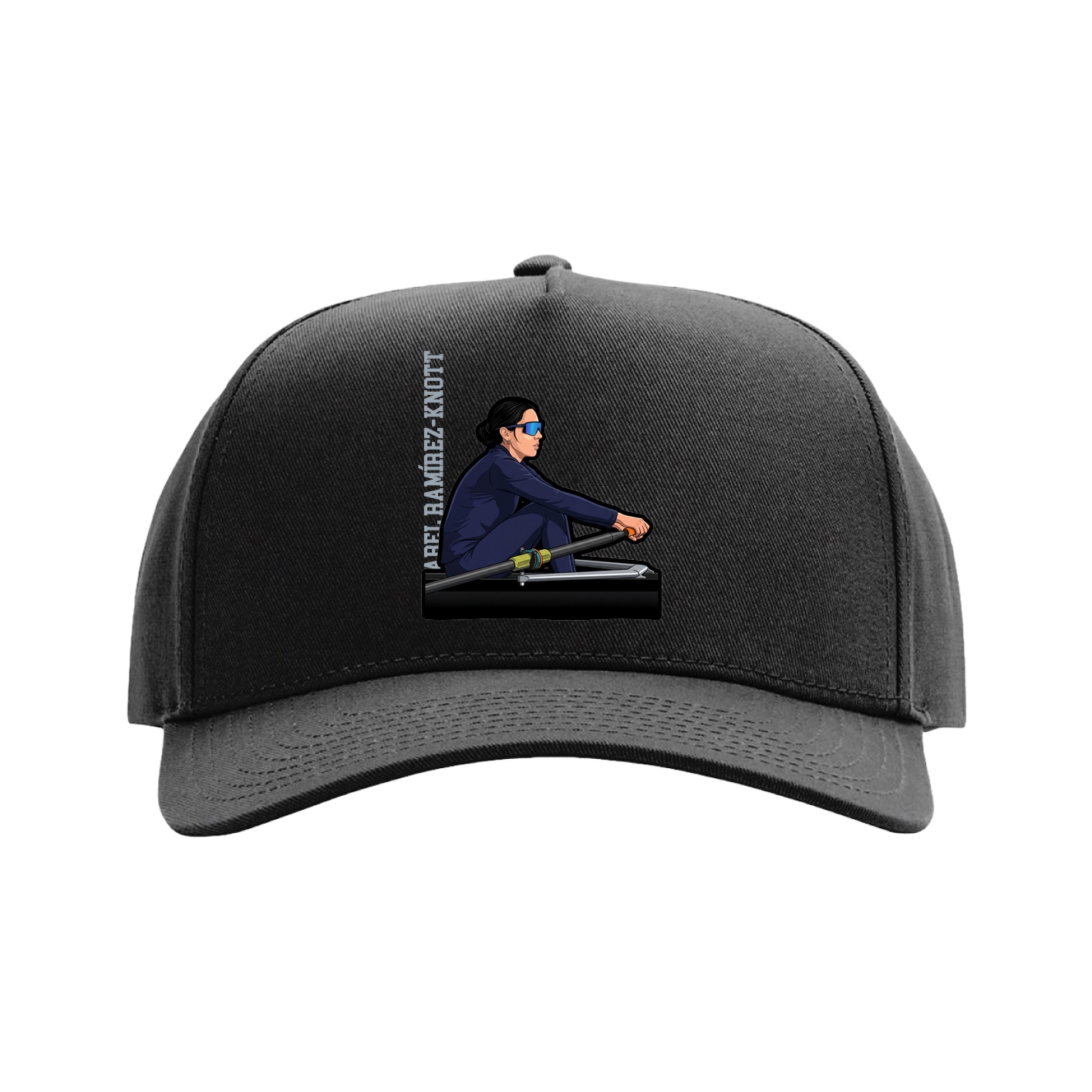 Full Fabric Five-Panel Champ Cap — Name Vertical in Black