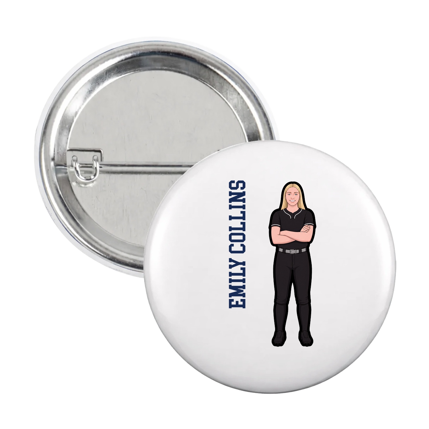 Game Day Button — Name Vertical in White