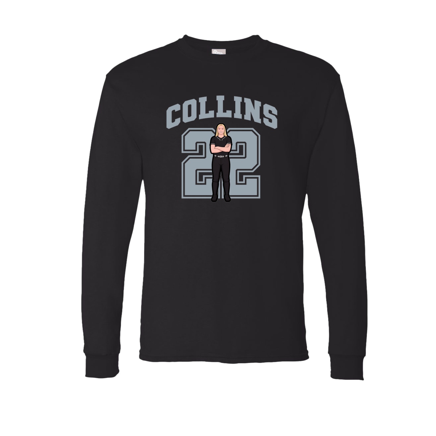 Long Sleeve Tee — Number in Black