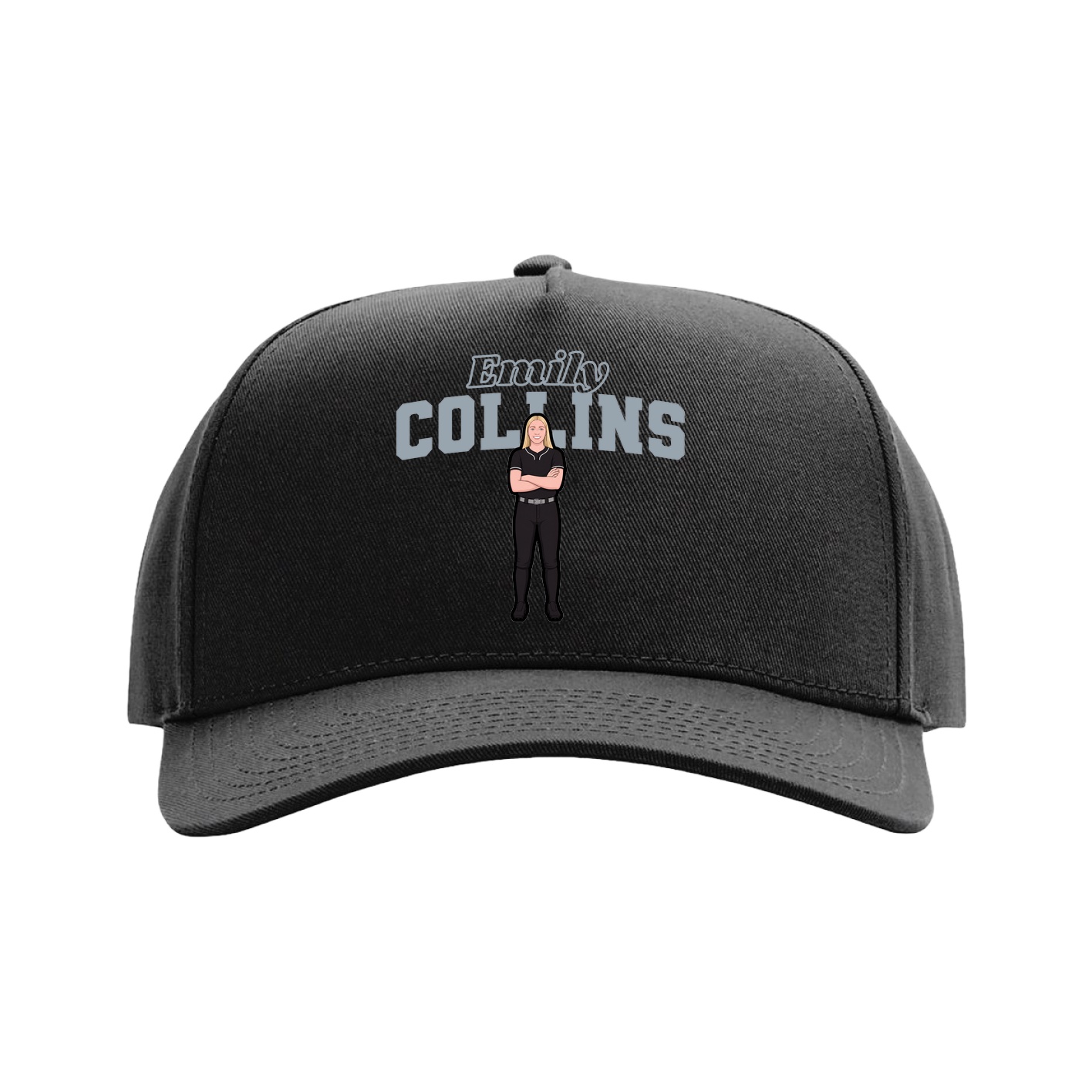 Full Fabric Five-Panel Champ Cap — Name Arch in Black