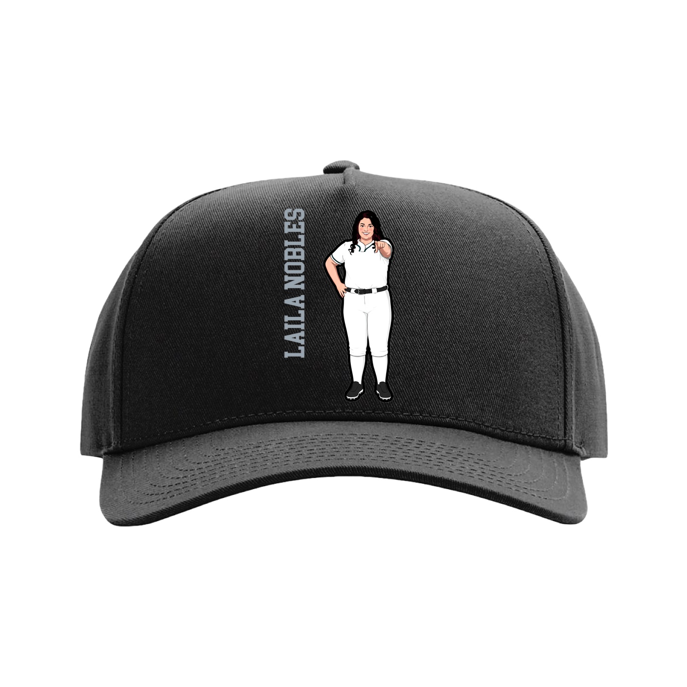 Full Fabric Five-Panel Champ Cap — Name Vertical in Black