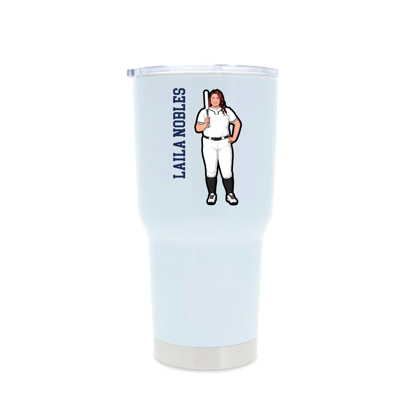 30oz Stainless Steel Tumbler — Name Vertical in White