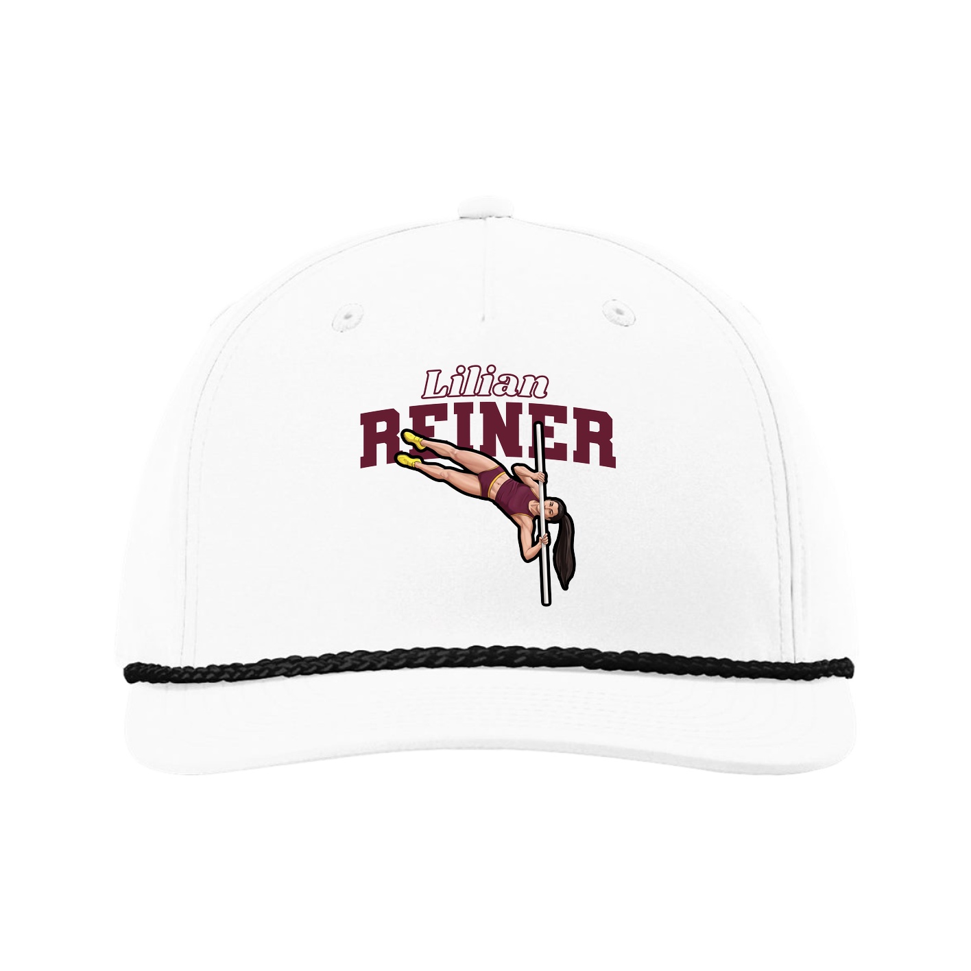 Five-Panel Classic Rope Cap — Name Arch in White