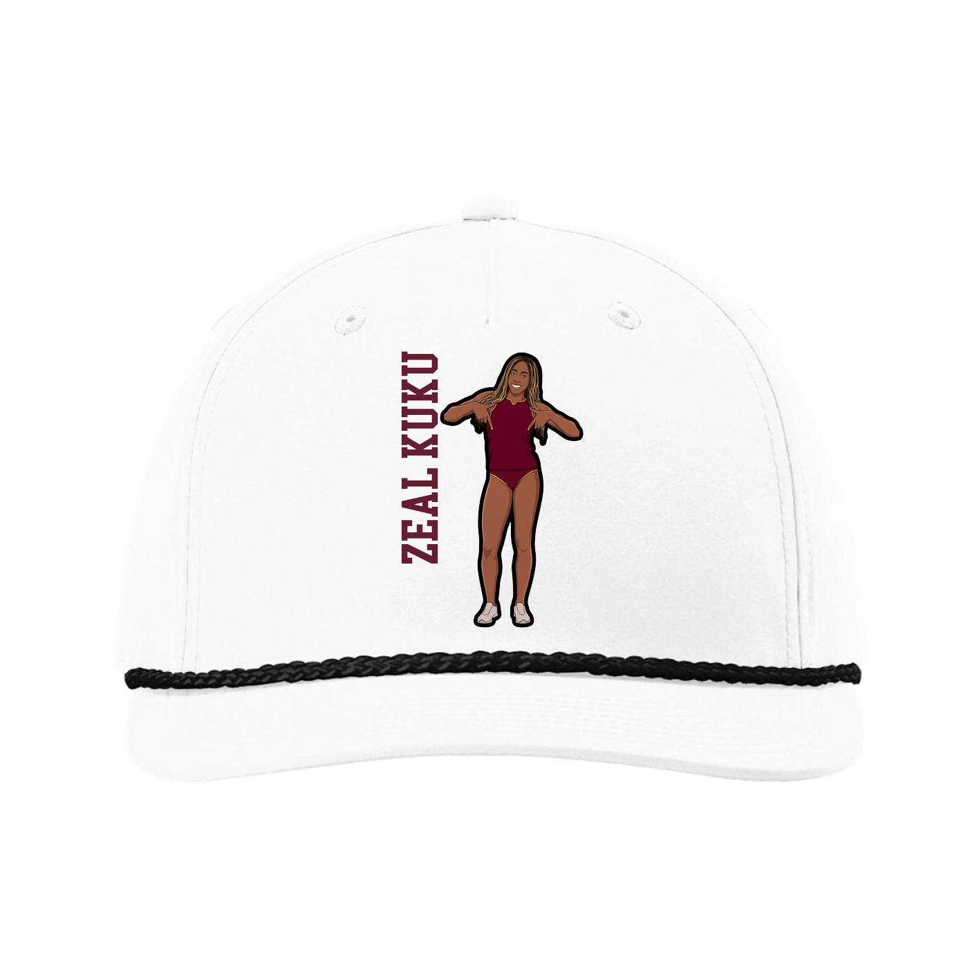Five-Panel Classic Rope Cap — Name Vertical in White