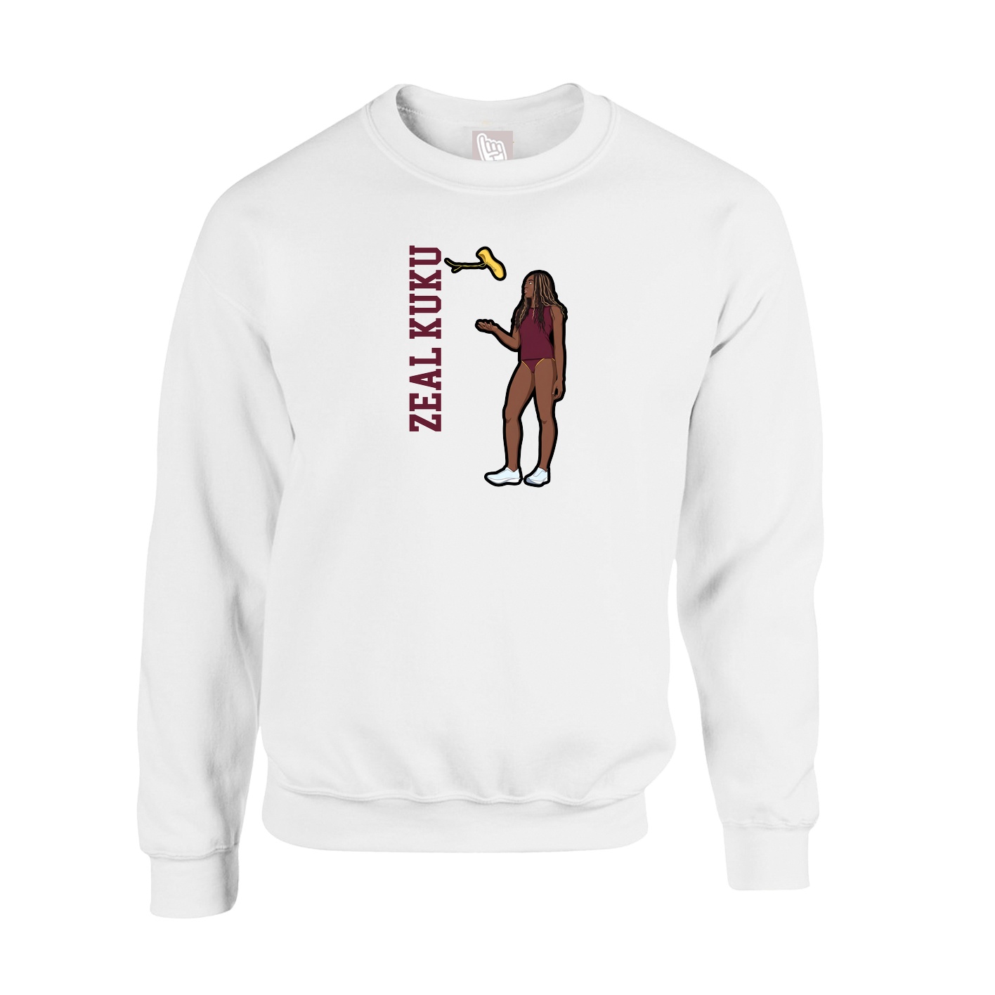 Fleece Crew — Name Vertical in White