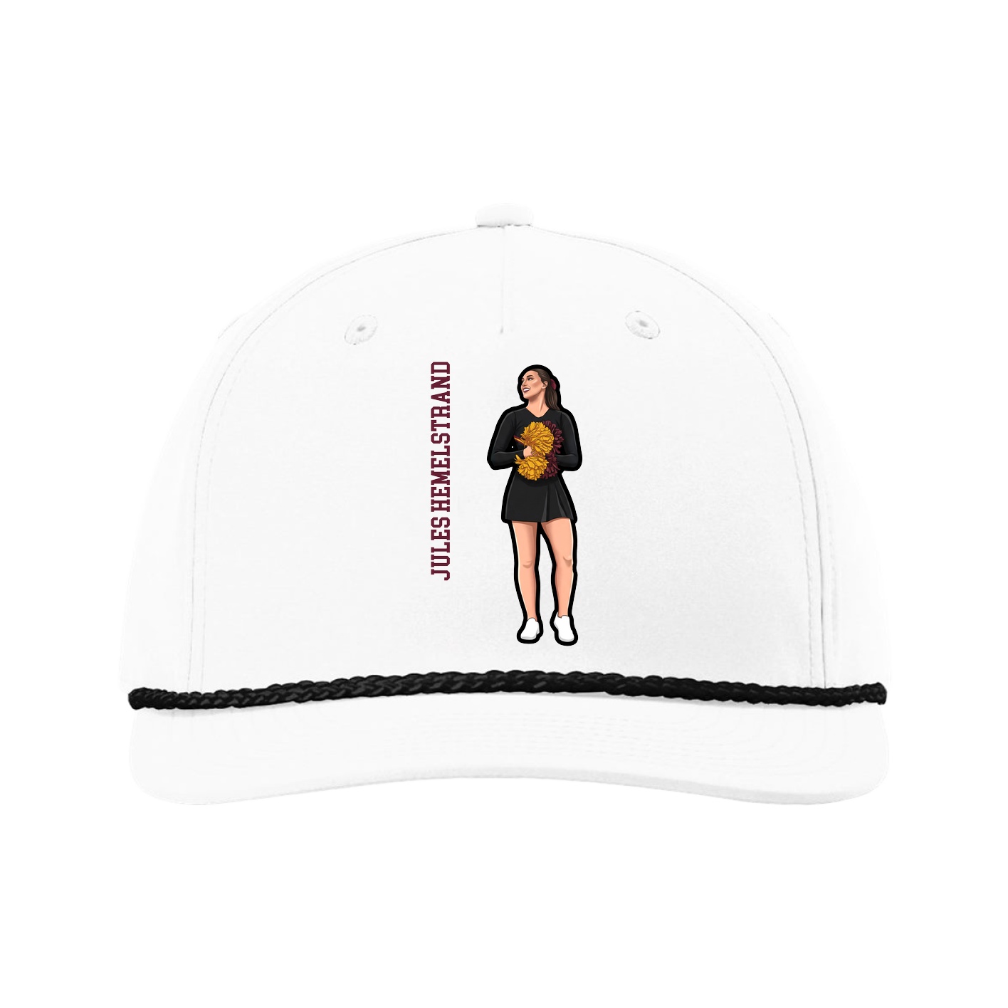 Five-Panel Classic Rope Cap — Name Vertical in White