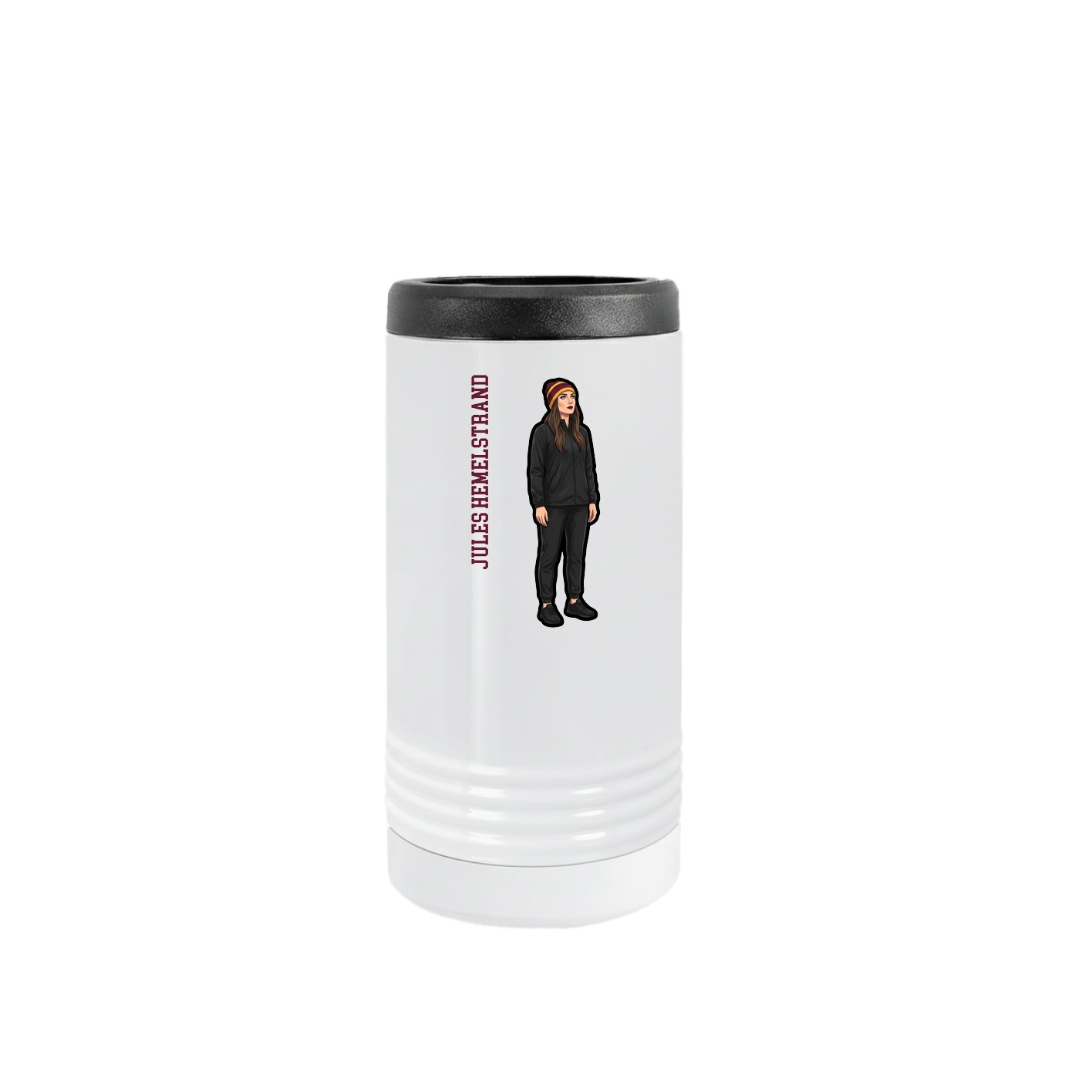 Slim Beverage Holder — Name Vertical in White