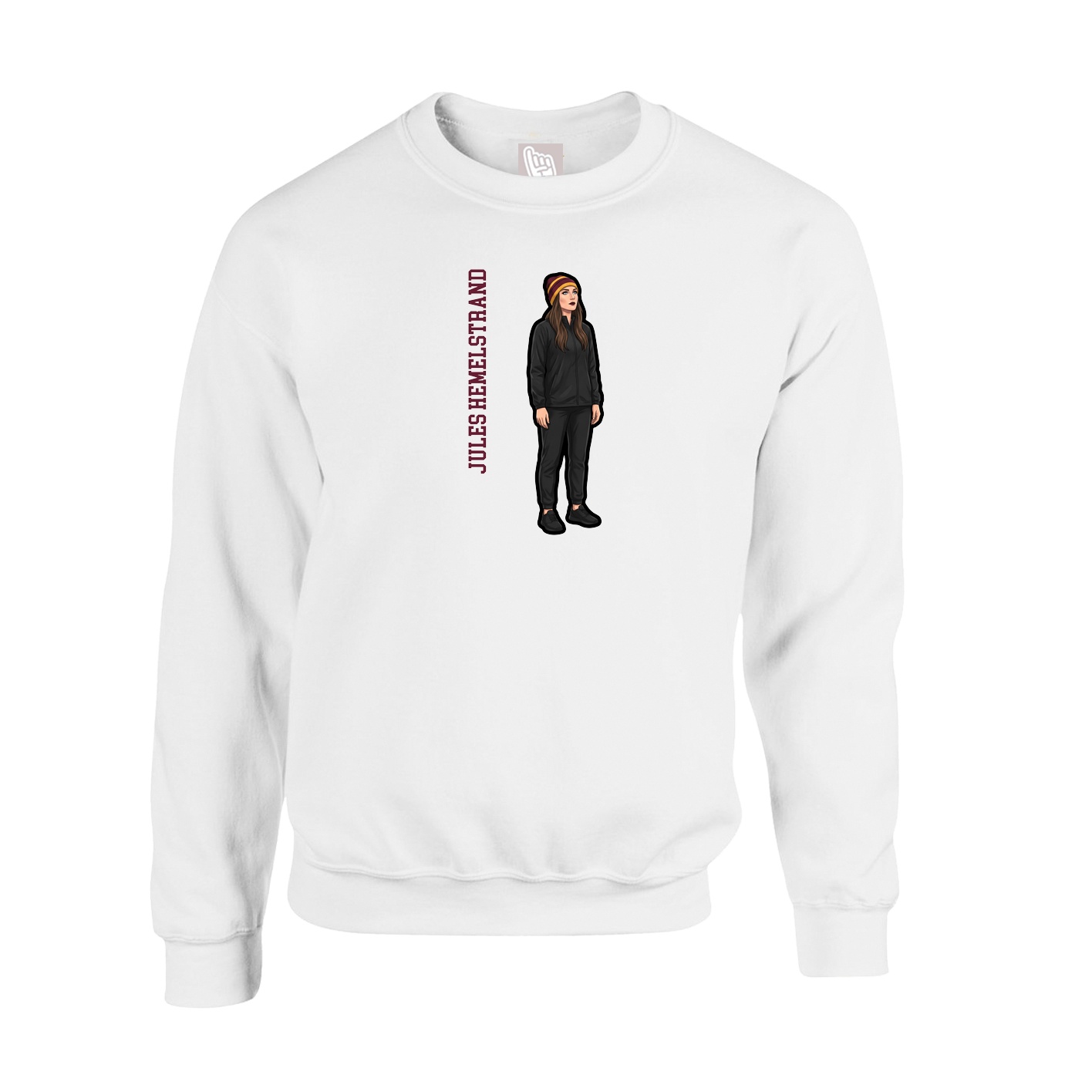 Fleece Crew — Name Vertical in White