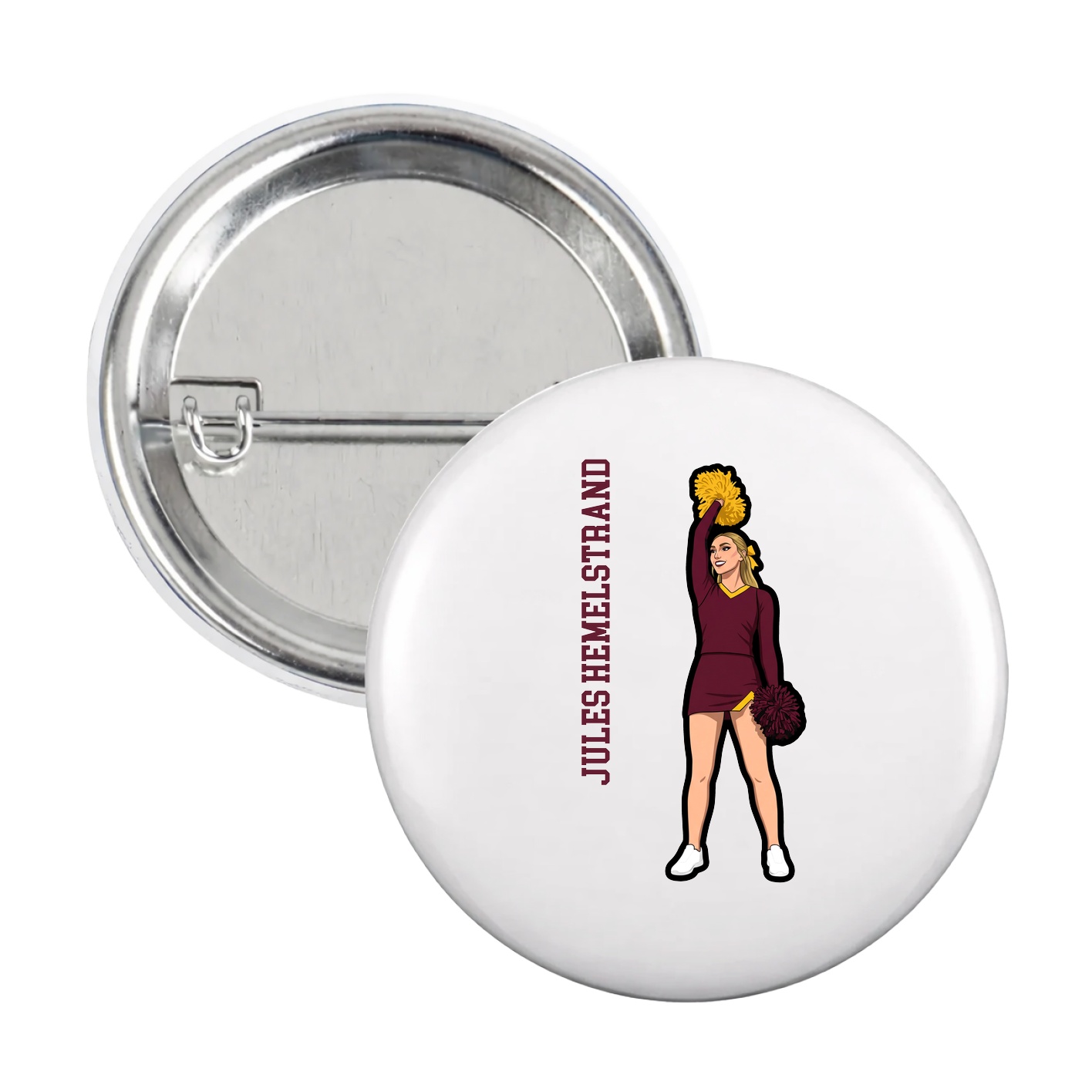 Game Day Button — Name Vertical in White