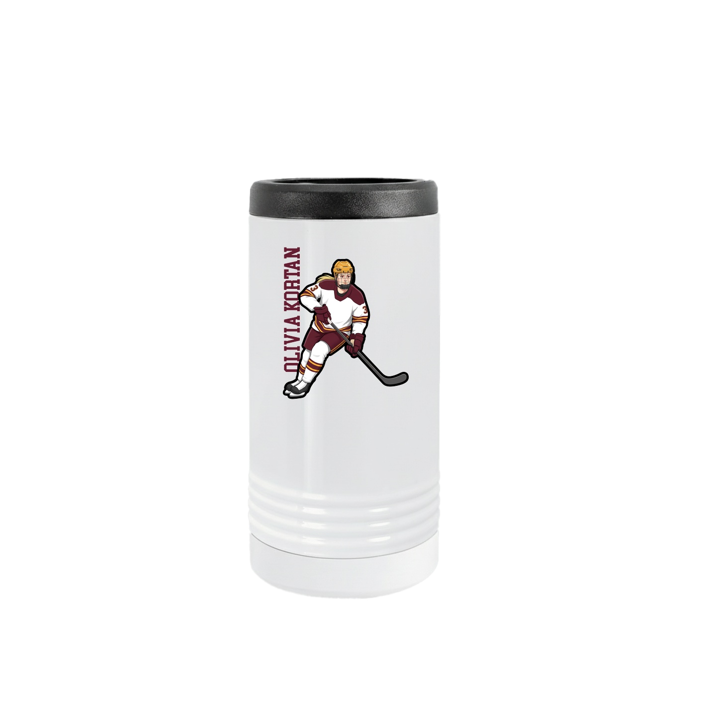 Slim Beverage Holder — Name Vertical in White