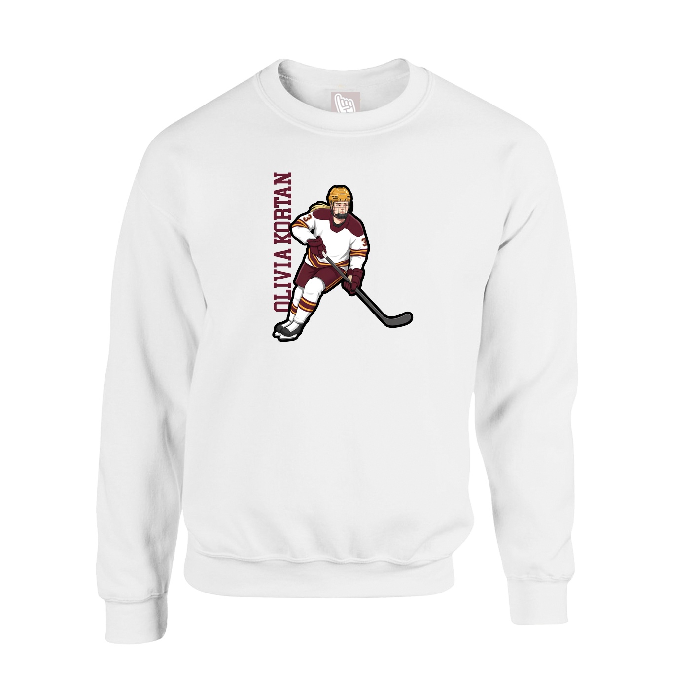 Fleece Crew — Name Vertical in White