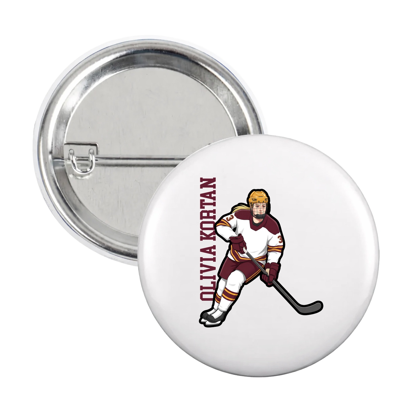 Game Day Button — Name Vertical in White