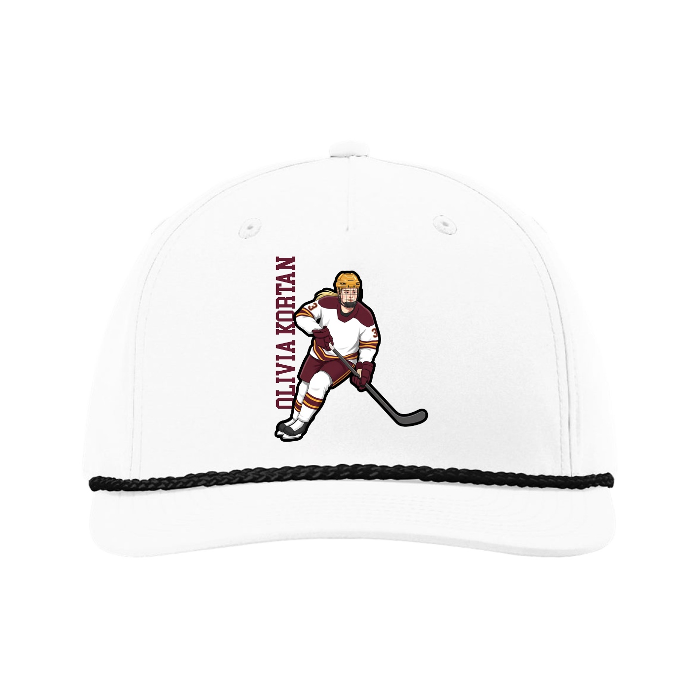 Five-Panel Classic Rope Cap — Name Vertical in White