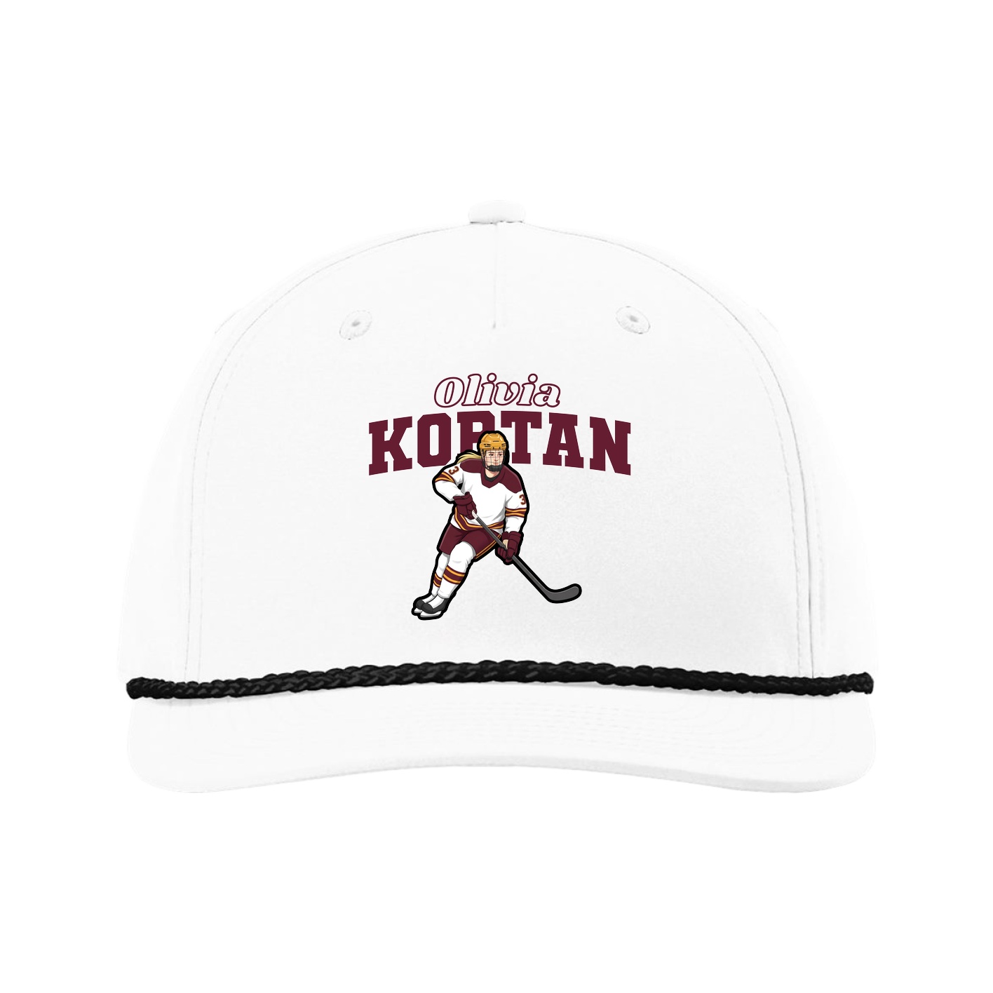 Five-Panel Classic Rope Cap — Name Arch in White