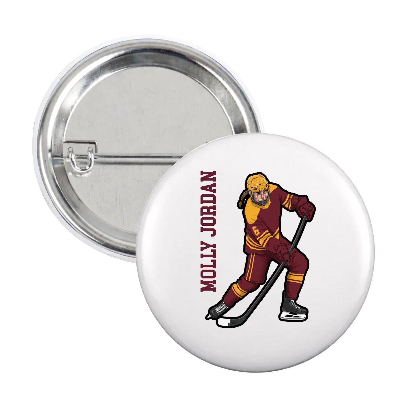 Game Day Button — Name Vertical in White