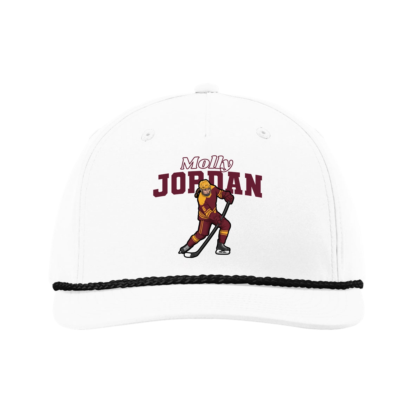 Five-Panel Classic Rope Cap — Name Arch in White