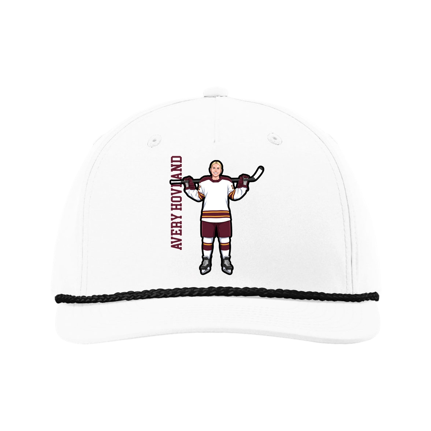 Five-Panel Classic Rope Cap — Name Vertical in White