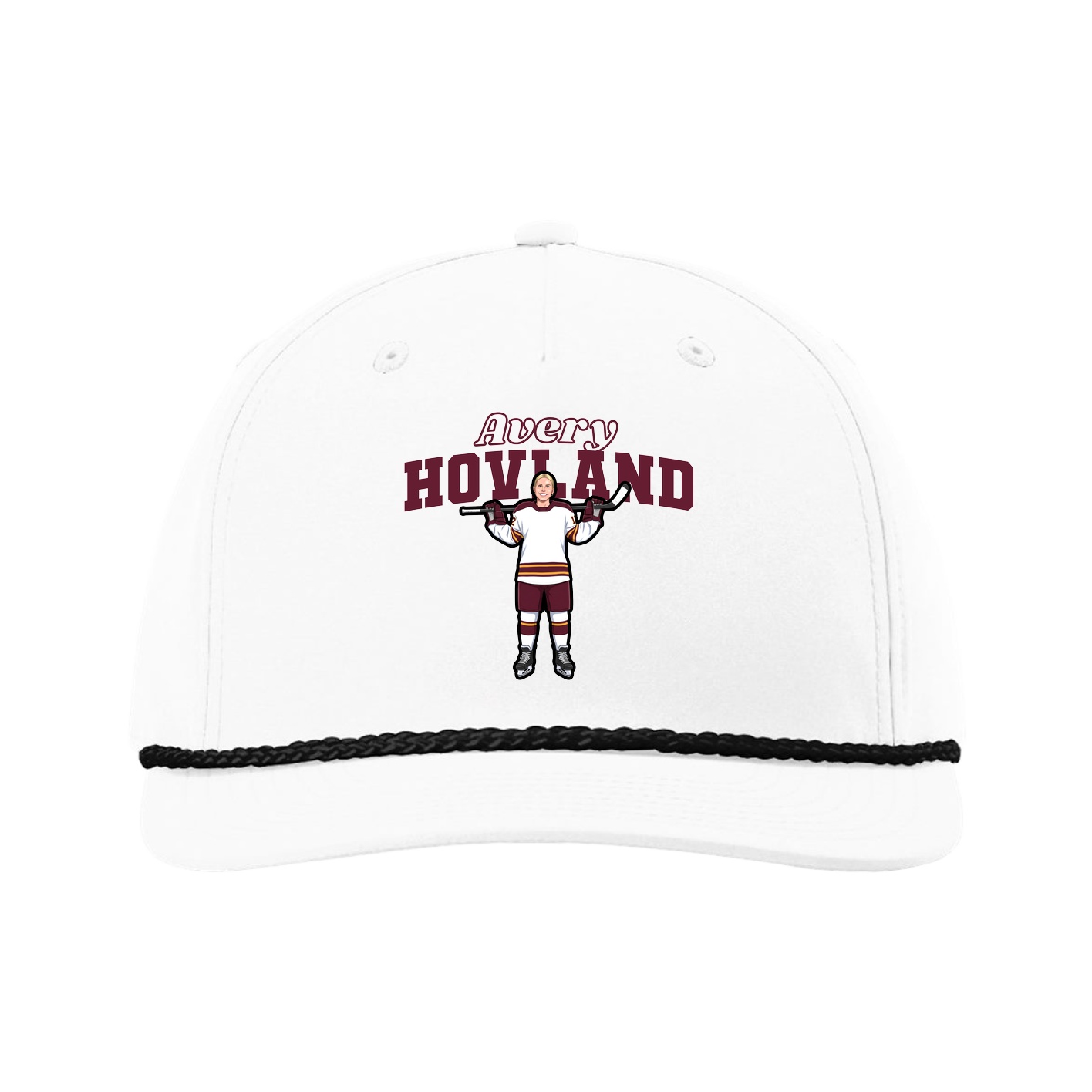 Five-Panel Classic Rope Cap — Name Arch in White