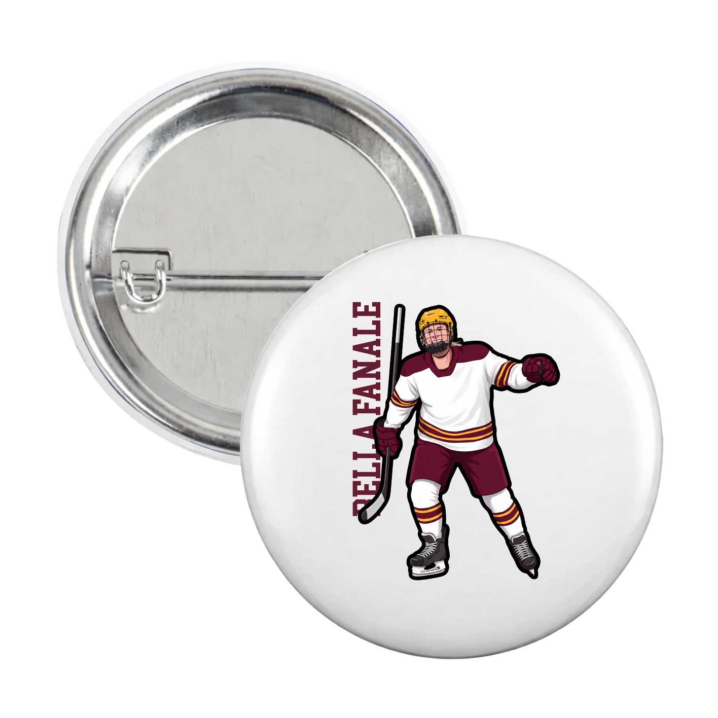 Game Day Button — Name Vertical in White