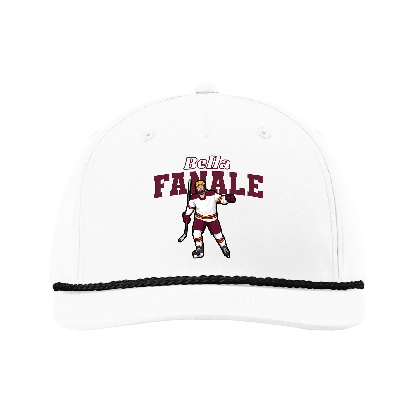 Five-Panel Classic Rope Cap — Name Arch in White