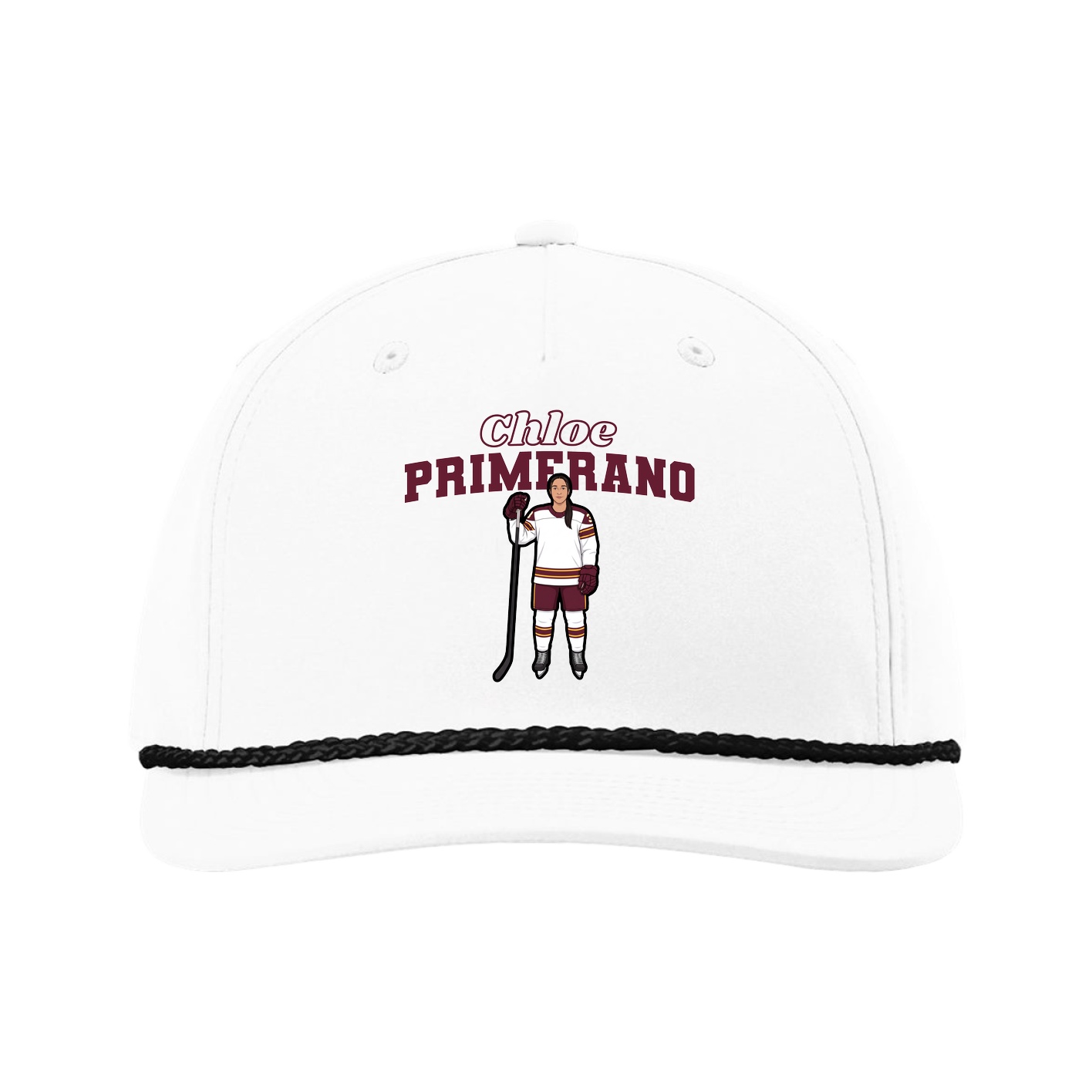 Five-Panel Classic Rope Cap — Name Arch in White