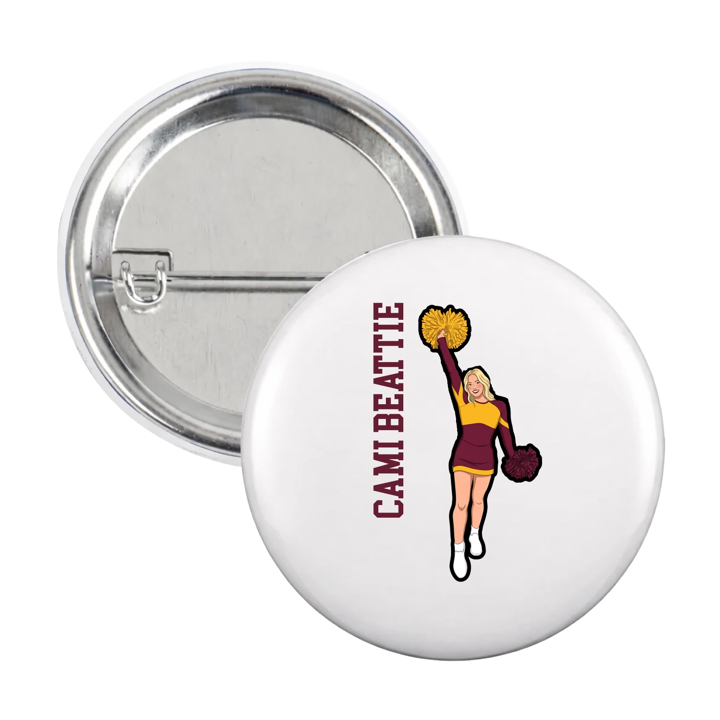 Game Day Button — Name Vertical in White