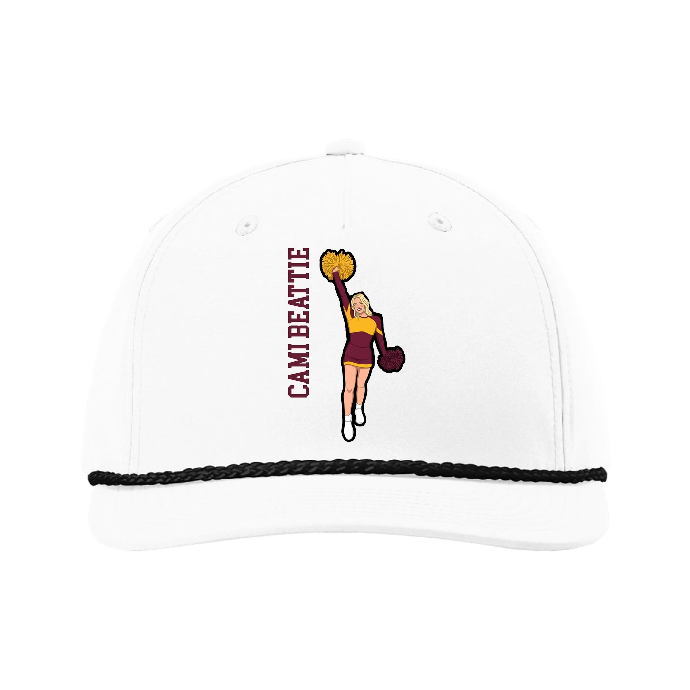 Five-Panel Classic Rope Cap — Name Vertical in White