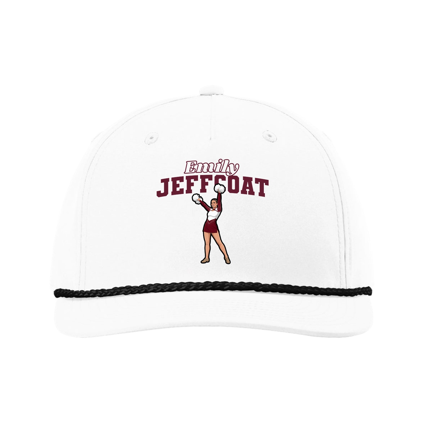 Five-Panel Classic Rope Cap — Name Arch in White