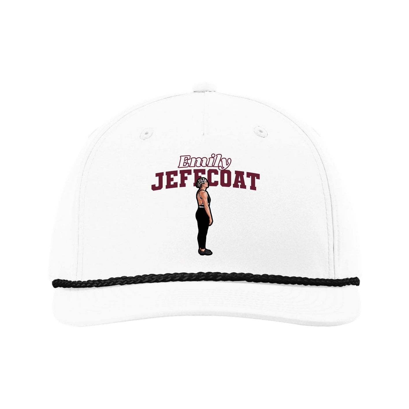 Five-Panel Classic Rope Cap — Name Arch in White