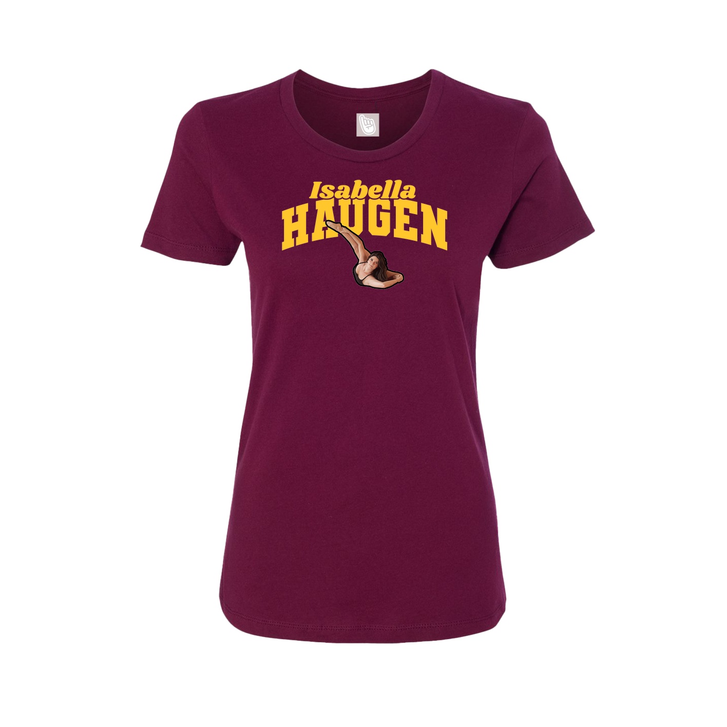 Fitted Women's Tee — Signature Arch in Maroon