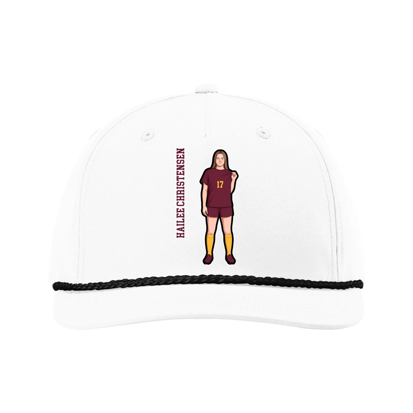 Five-Panel Classic Rope Cap — Name Vertical in White