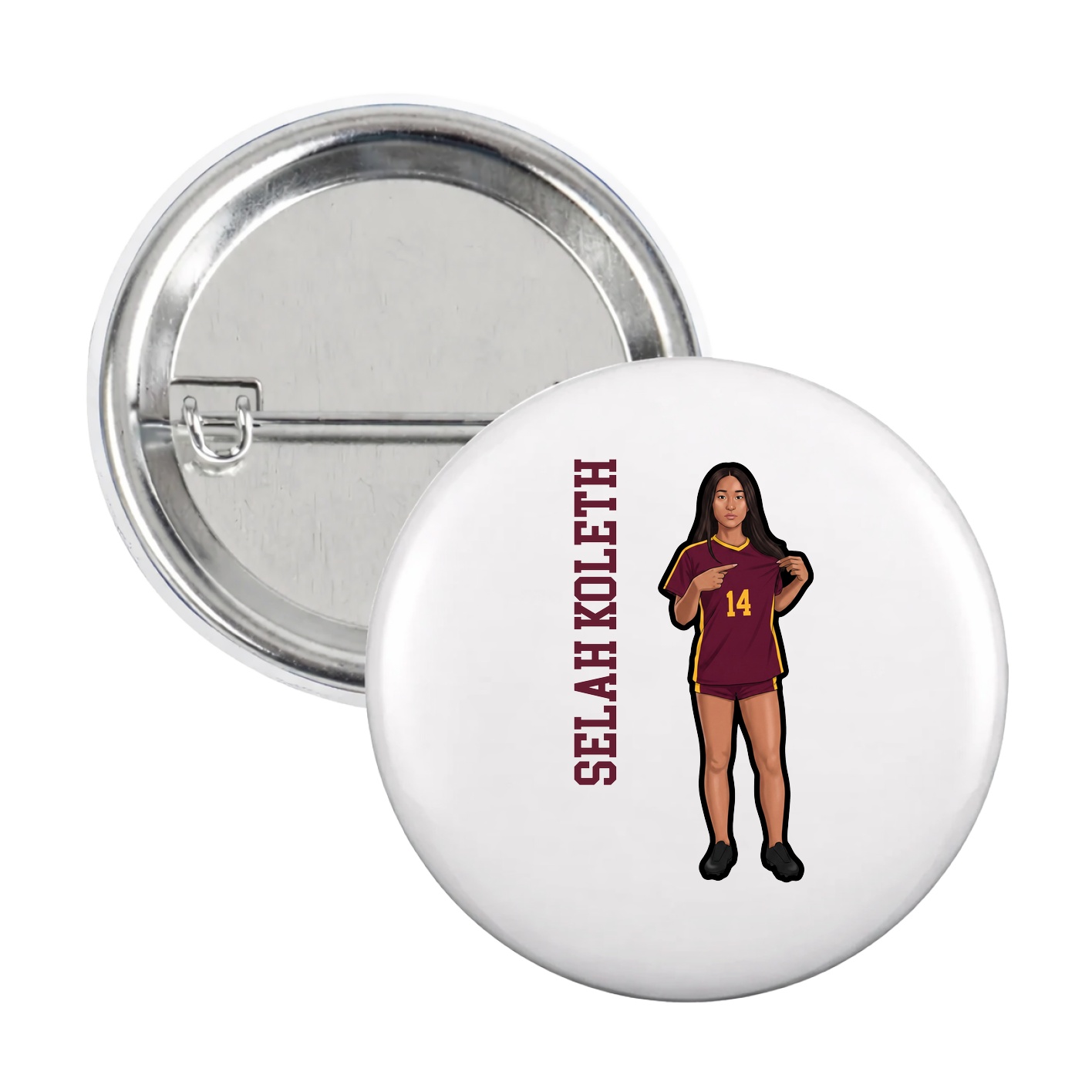 Game Day Button — Name Vertical in White