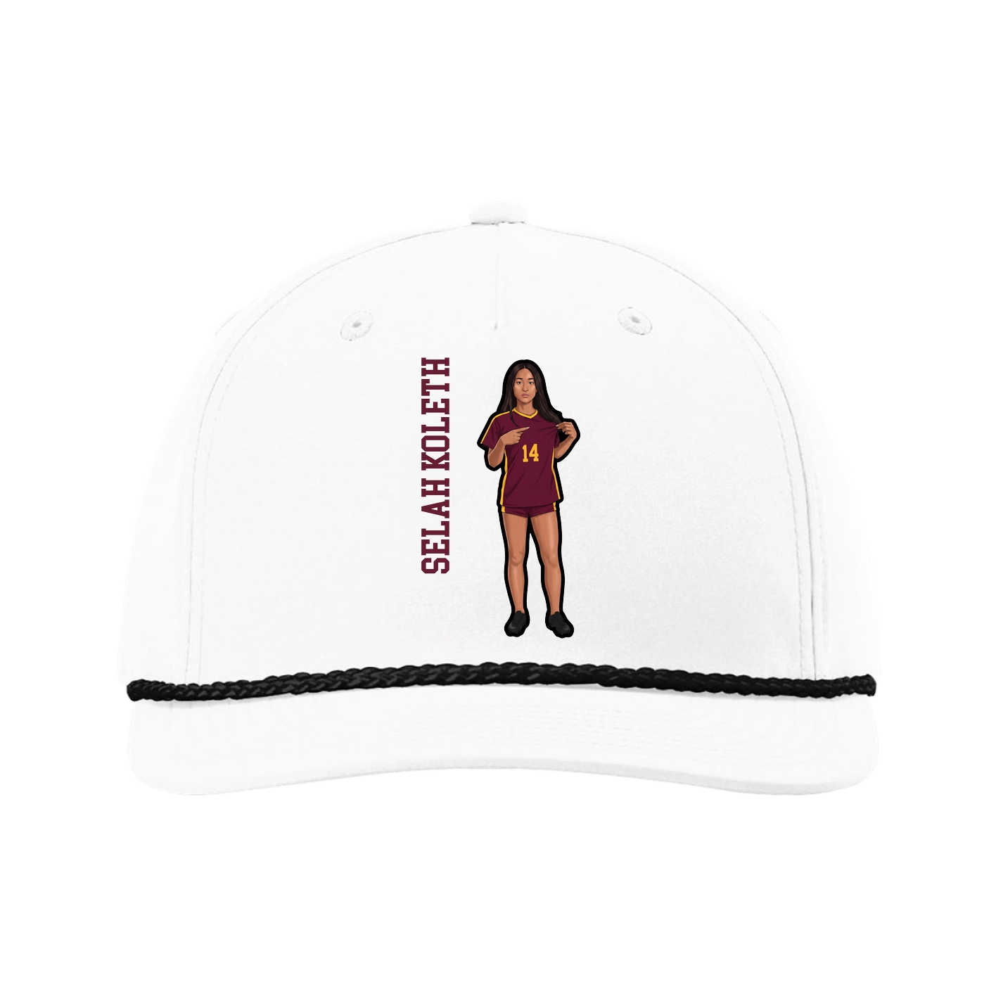 Five-Panel Classic Rope Cap — Name Vertical in White