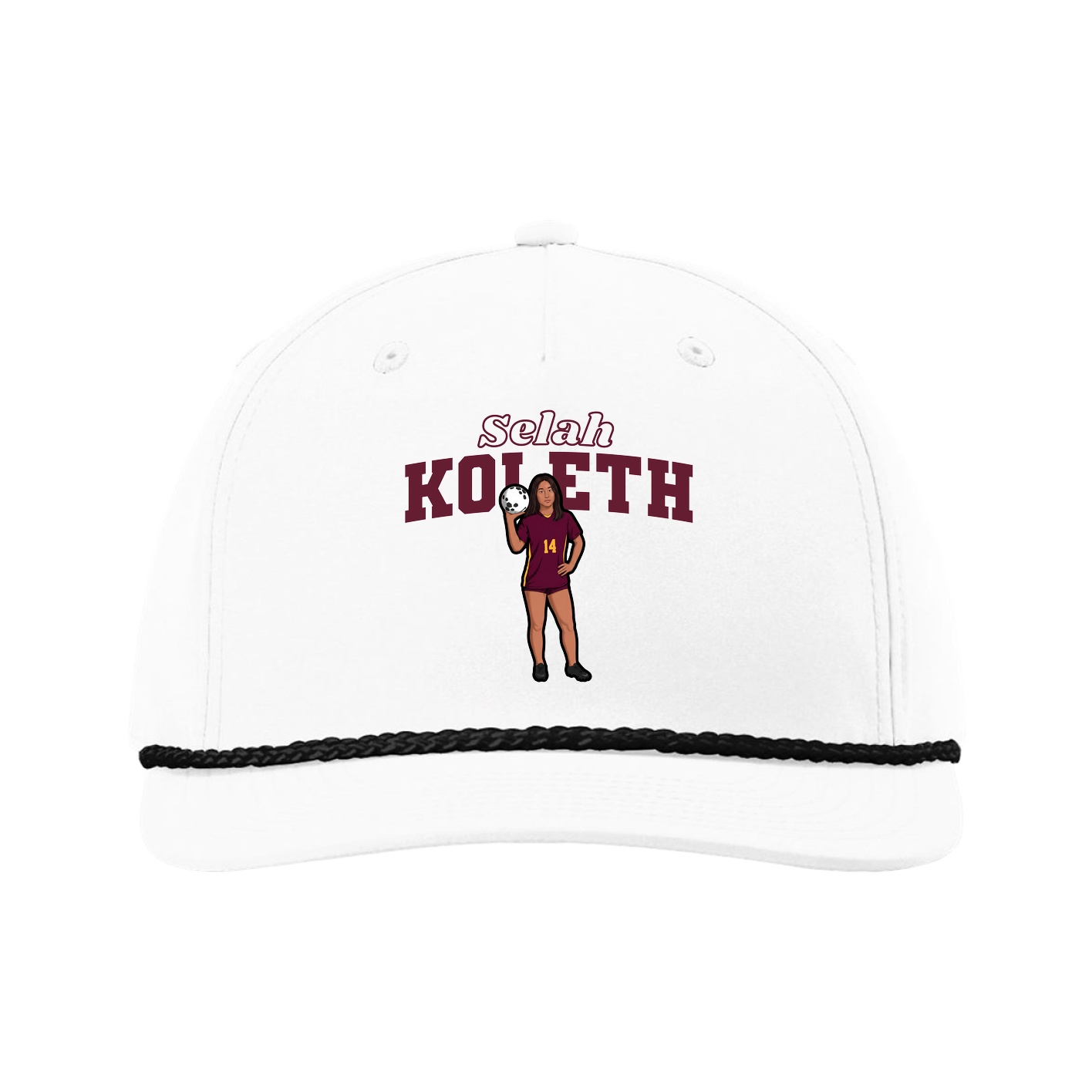 Five-Panel Classic Rope Cap — Name Arch in White